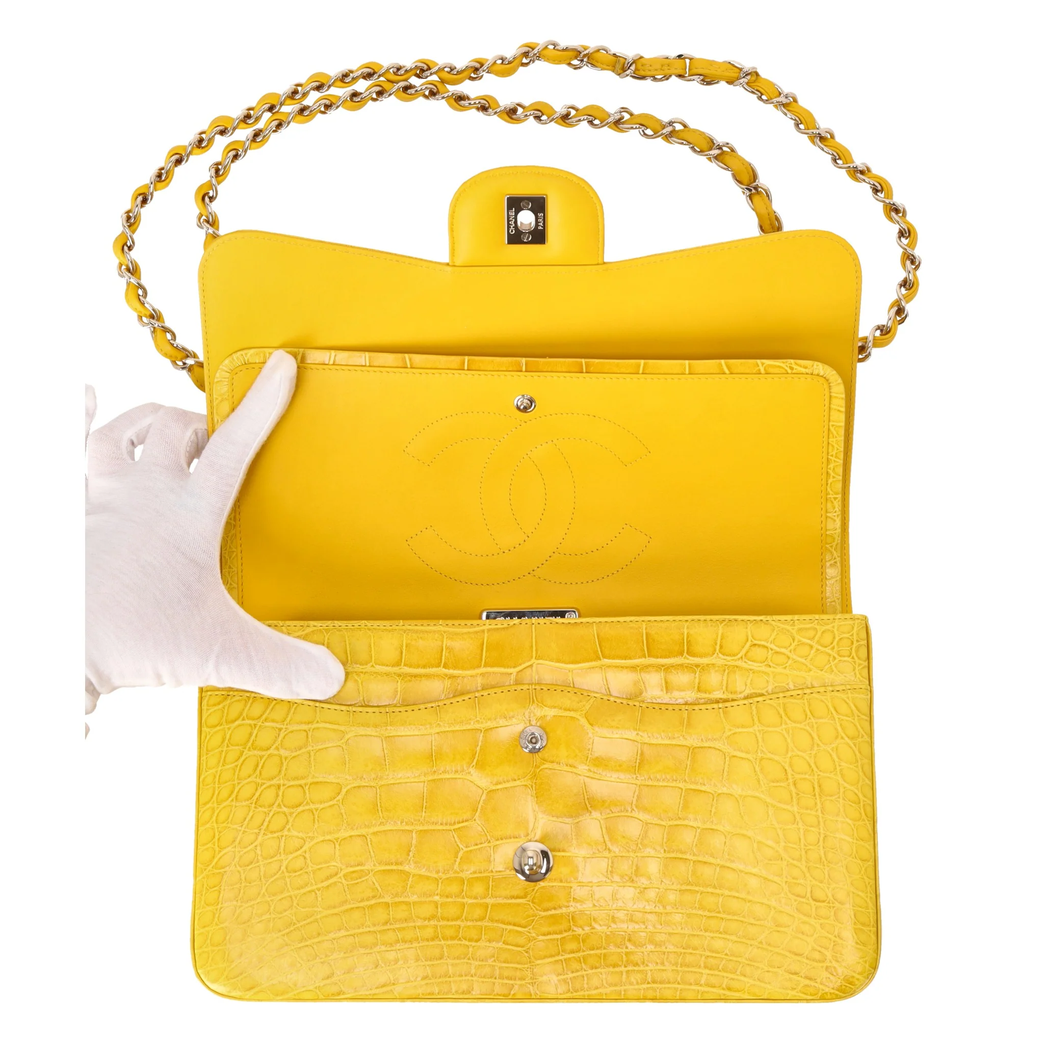 Chanel Ombre Shiny Alligator Skin Jumbo Double Flap Hand Bag - Image 5