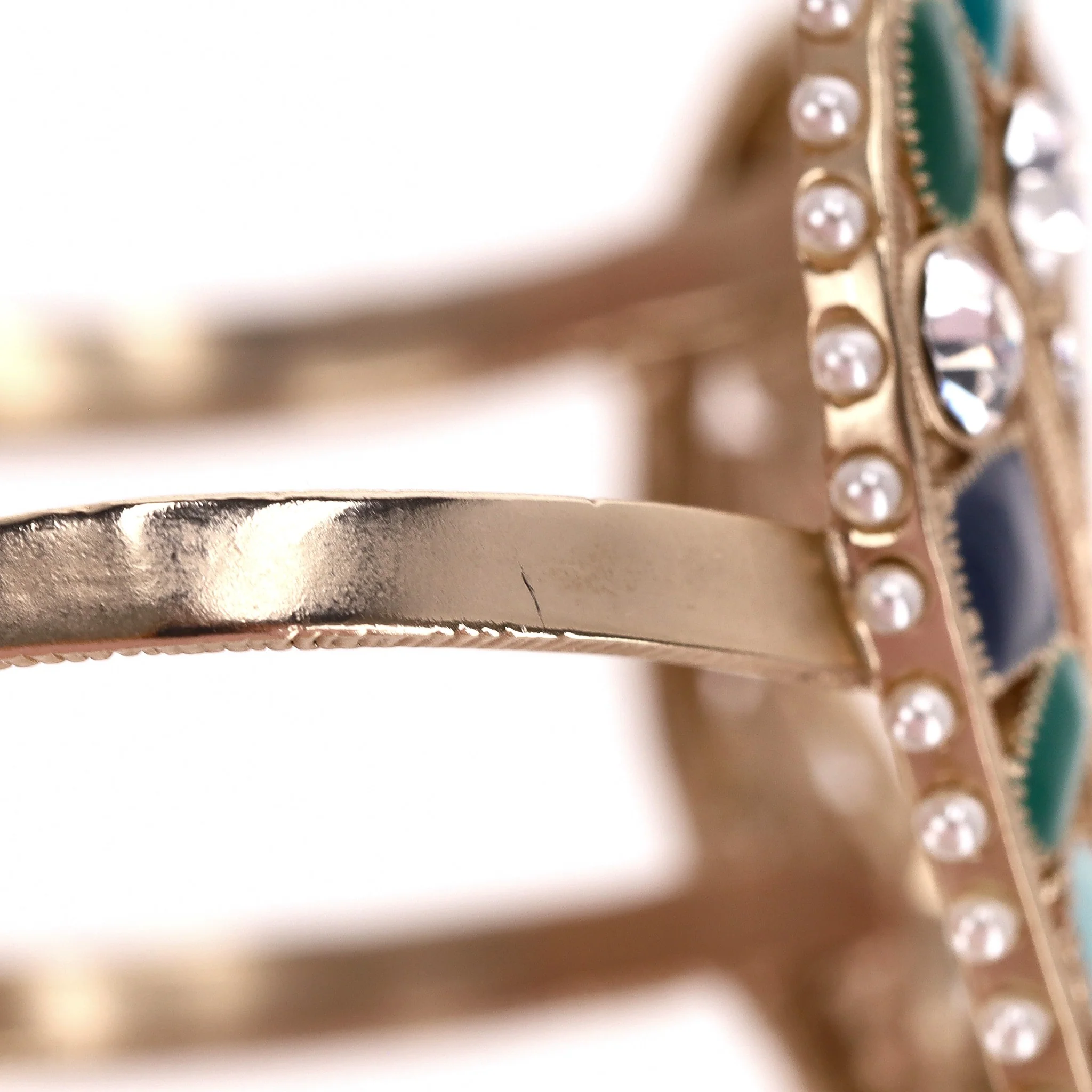 Chanel Heart-Shaped Enamel, Pearl & Swarovski Crystal Peace Cuff Bracelet - Image 10