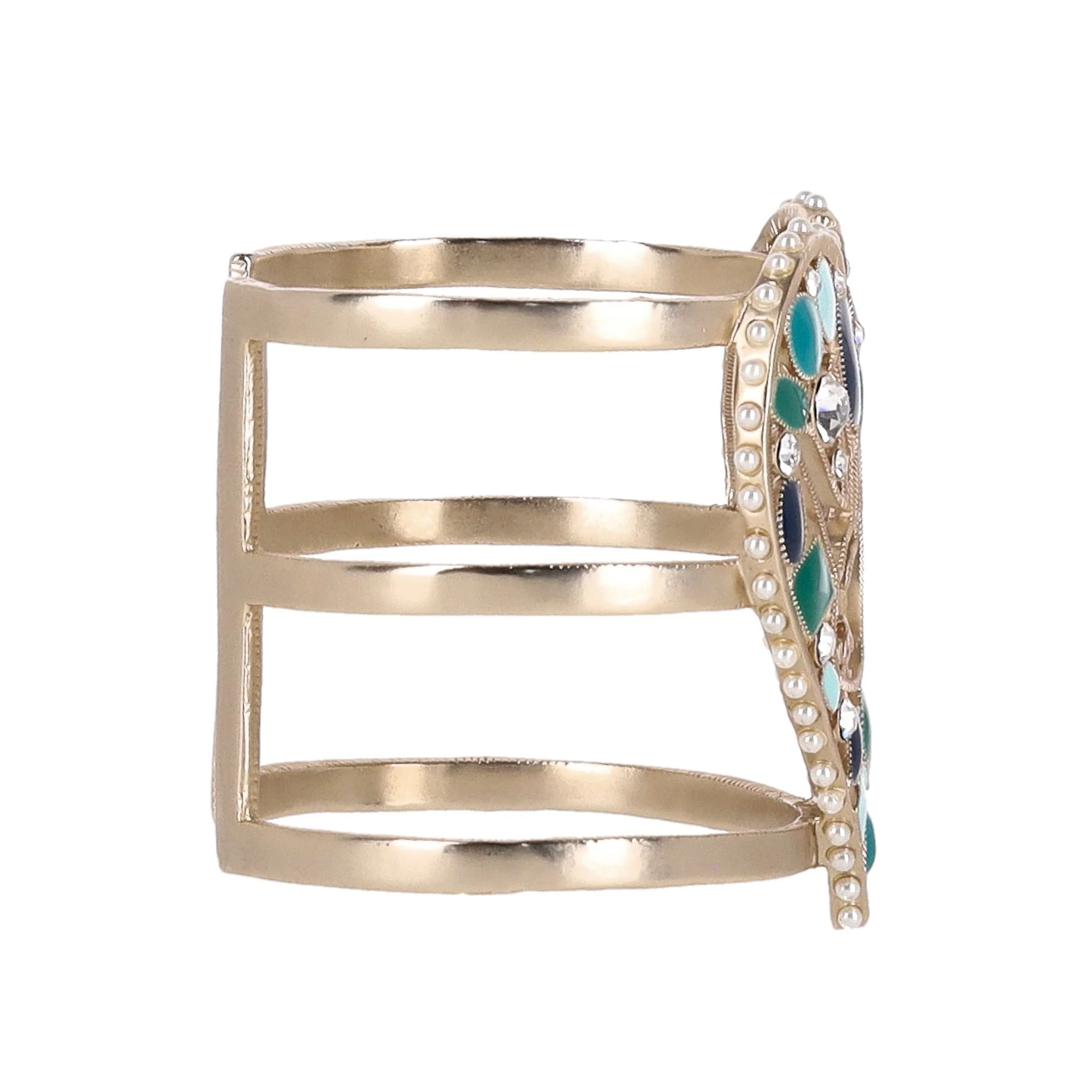 Chanel Heart-Shaped Enamel, Pearl & Swarovski Crystal Peace Cuff Bracelet - Image 6