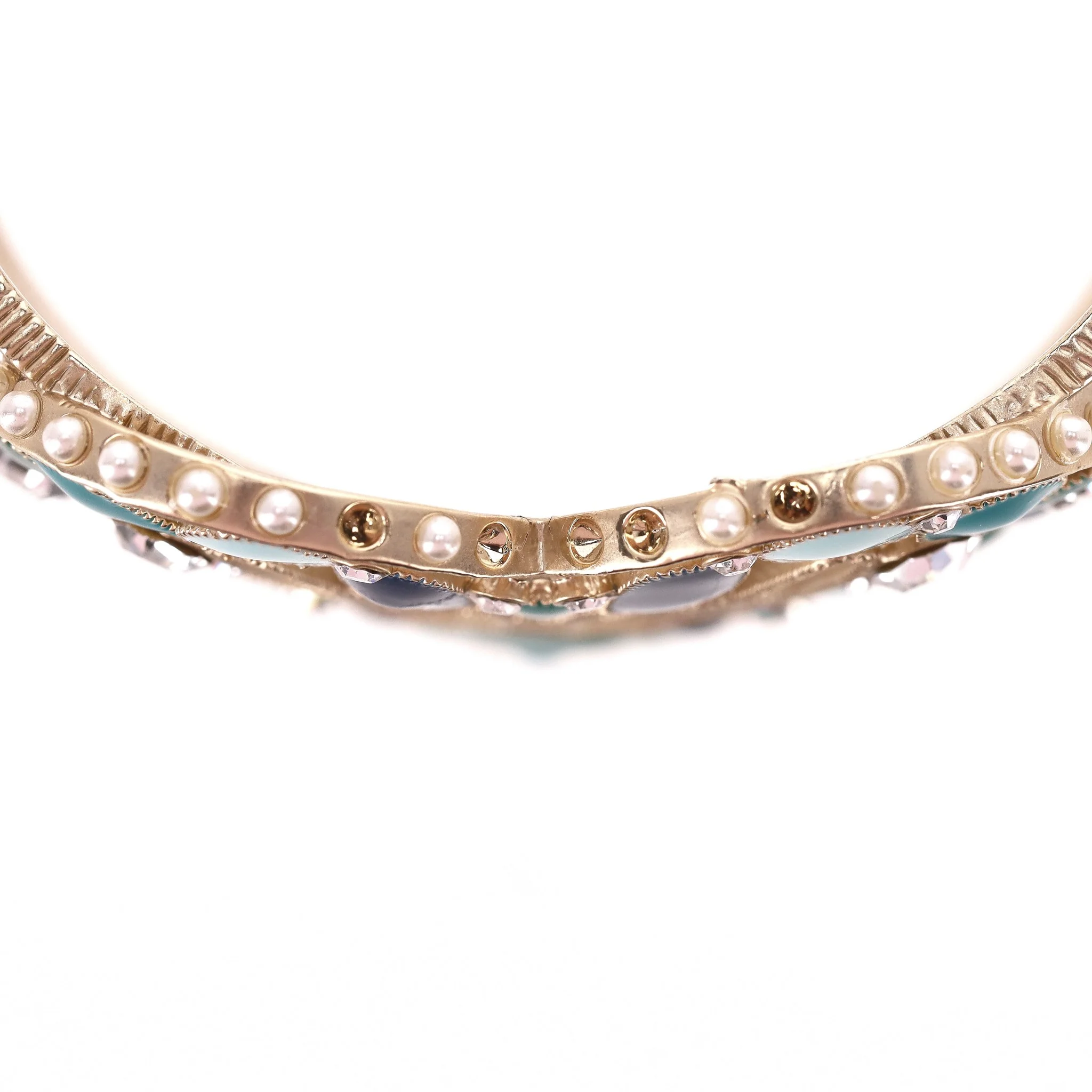 Chanel Heart-Shaped Enamel, Pearl & Swarovski Crystal Peace Cuff Bracelet - Image 8