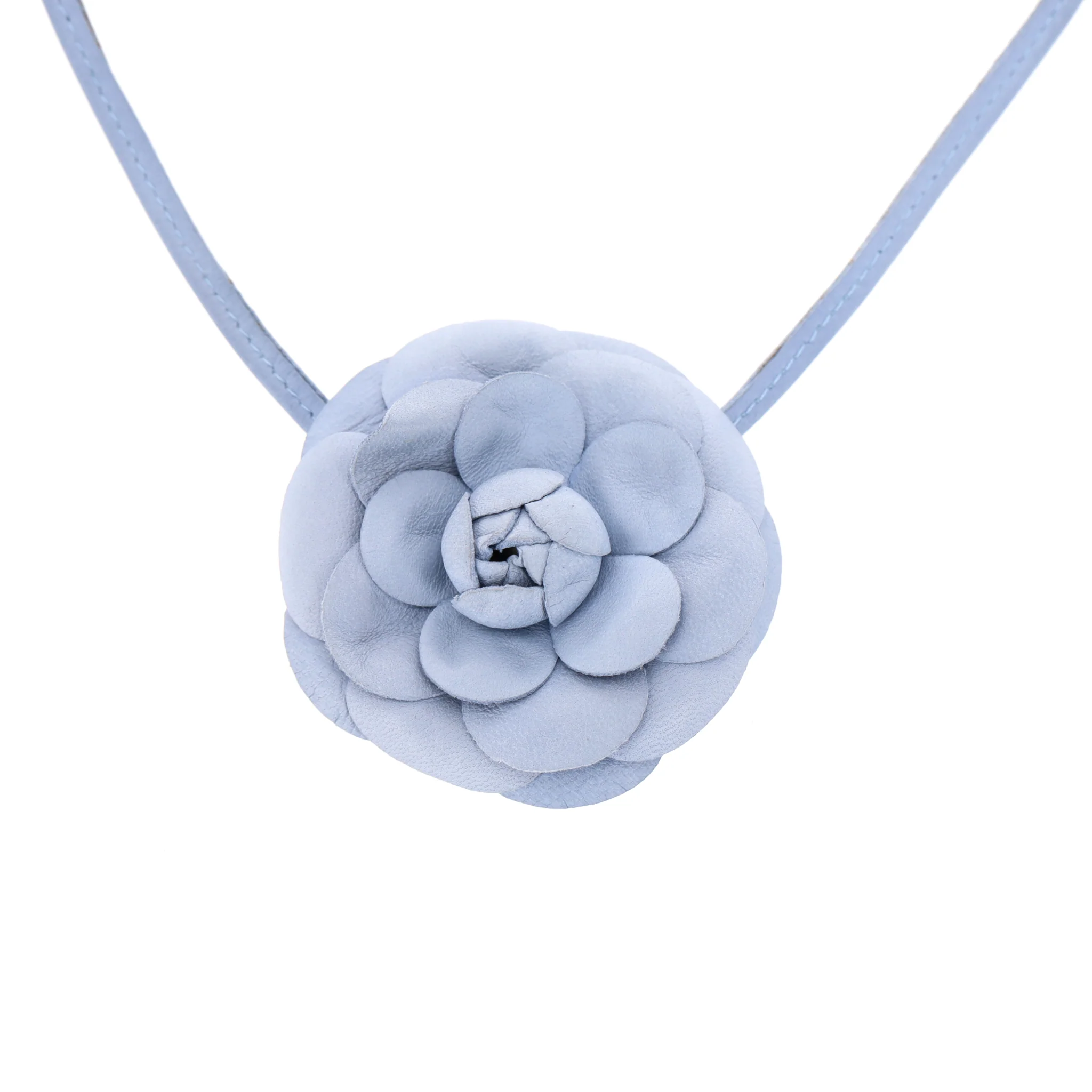 Chanel Camellia Flower Leather Choker Necklace - Image 3