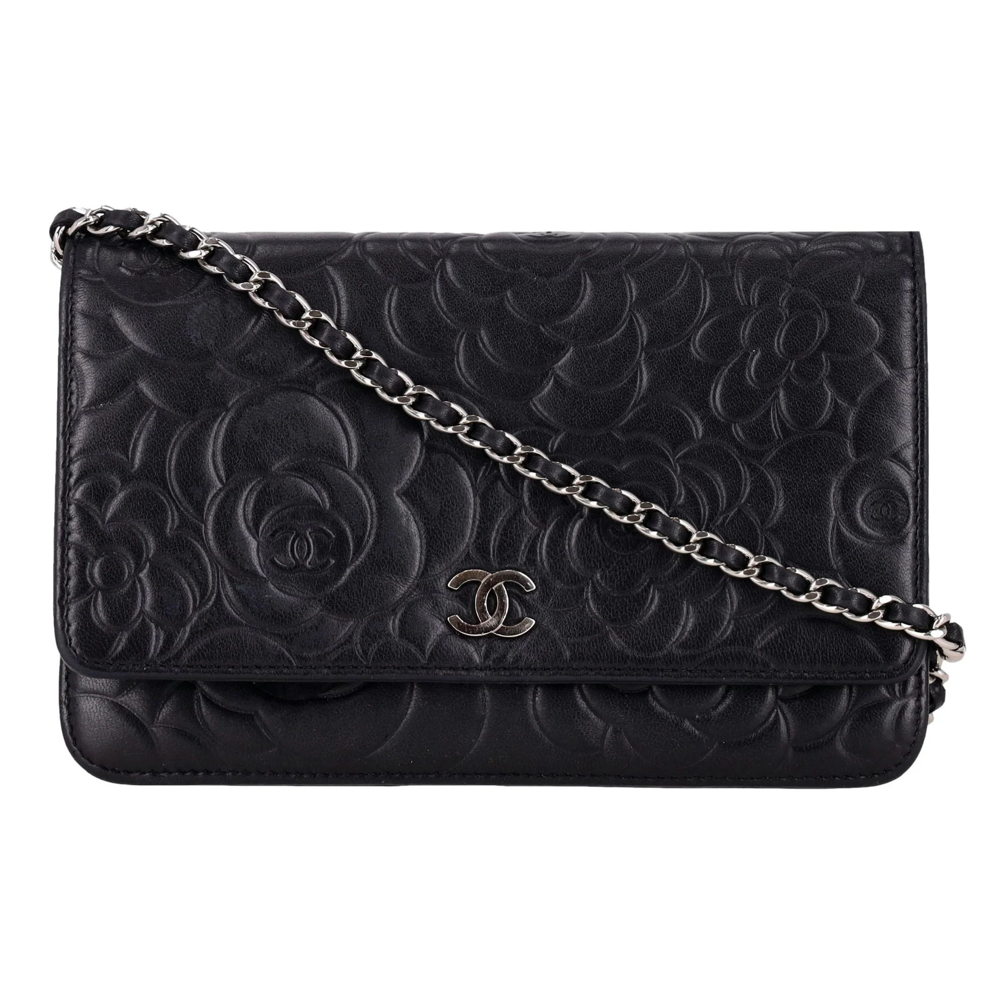 Chanel Camellia Flower Pattern Lambskin Leather Wallet On Chain