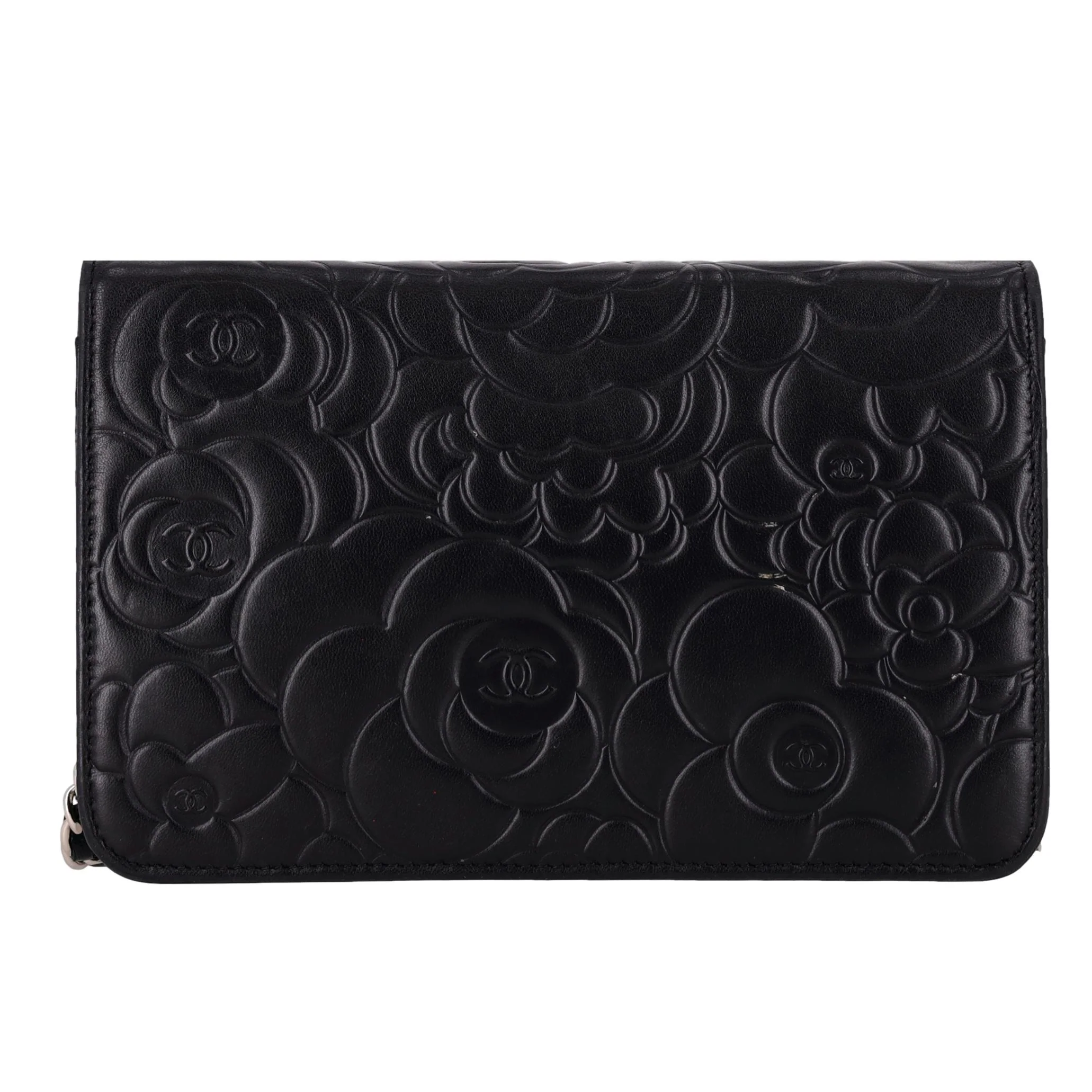 Chanel Camellia Flower Pattern Lambskin Leather Wallet On Chain - Image 4