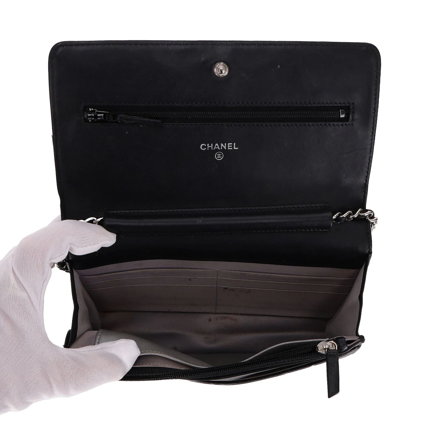 Chanel Camellia Flower Pattern Lambskin Leather Wallet On Chain - Image 5