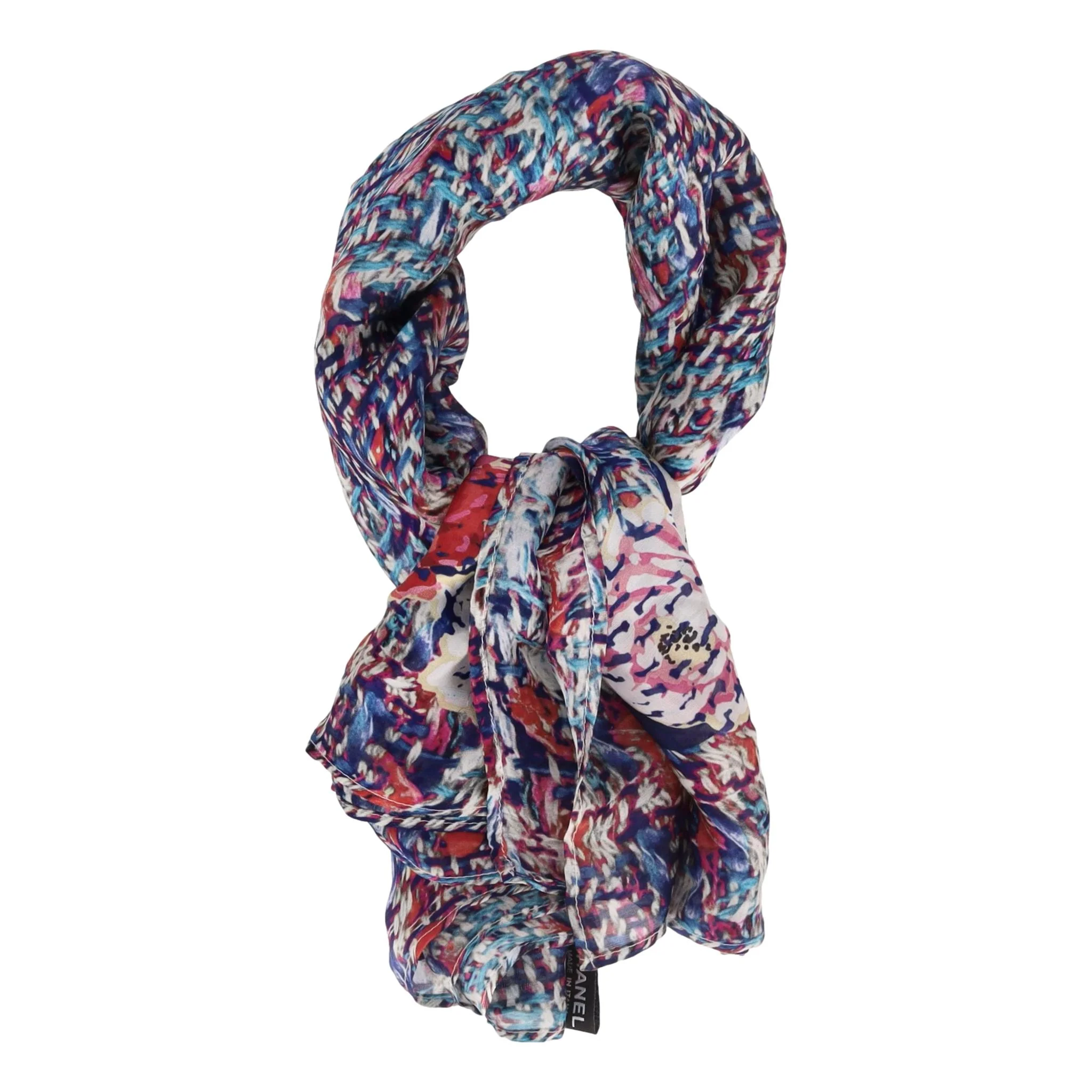 Chanel Camellia Flower & Tweed Print Silk Scarf - Image 3