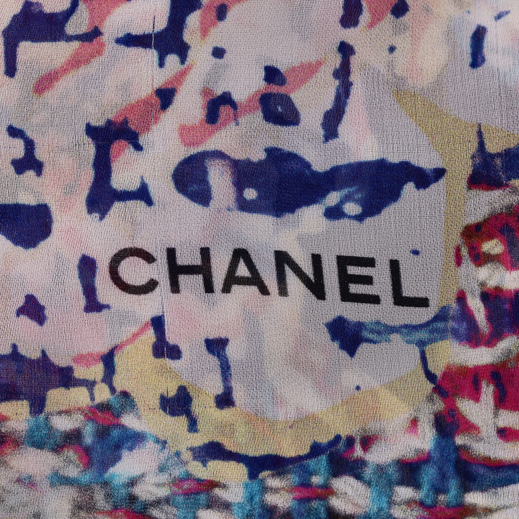 Chanel Camellia Flower & Tweed Print Silk Scarf - Image 4