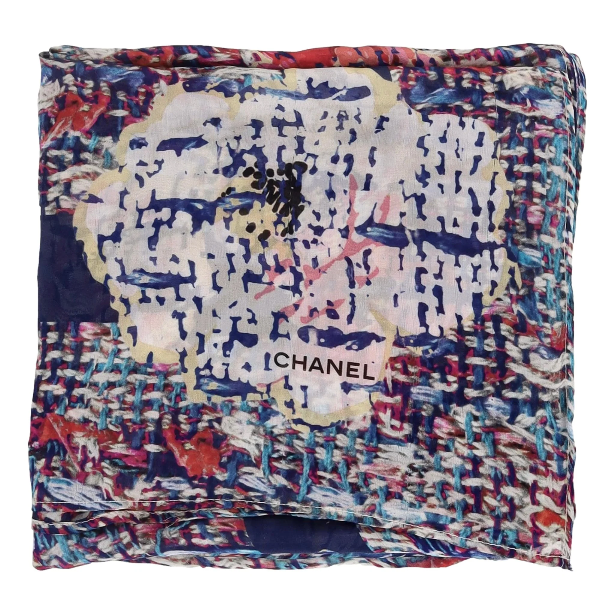 Chanel Camellia Flower & Tweed Print Silk Scarf - Image 5