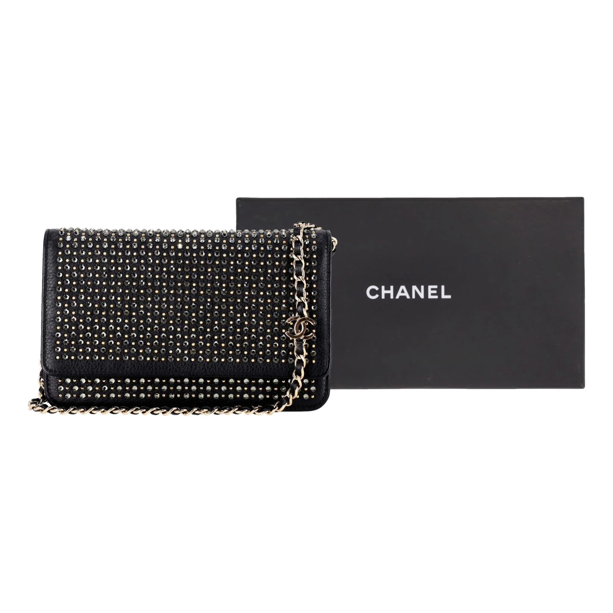 Chanel Rare 'CC' Crystal Crystal Embellished Leather Wallet On Chain - Image 3