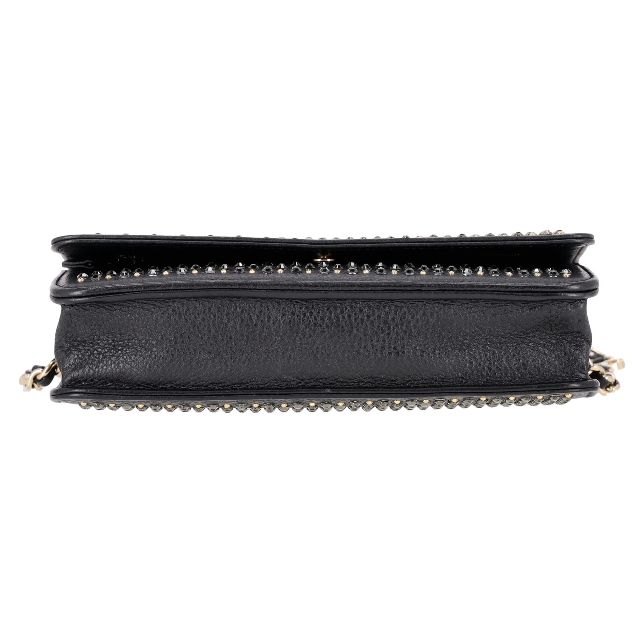 Chanel Rare 'CC' Crystal Crystal Embellished Leather Wallet On Chain - Image 6