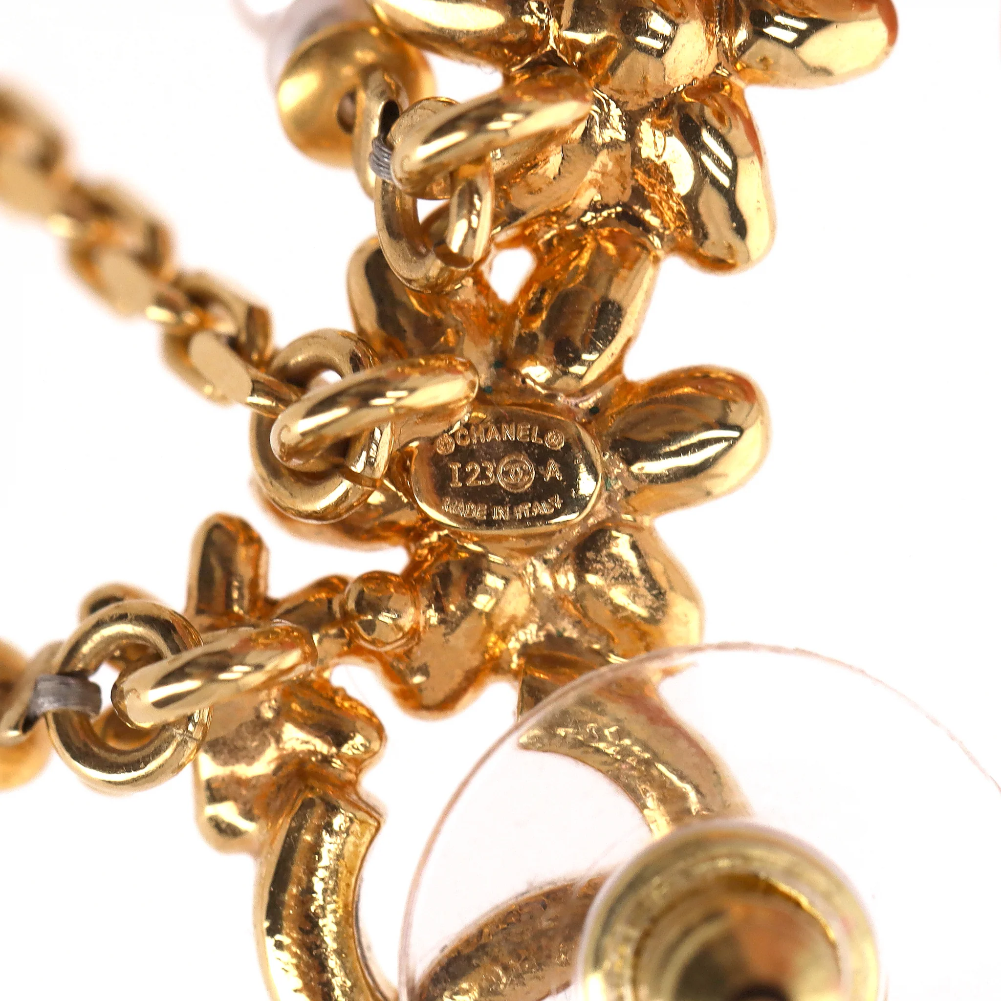 Chanel 'CC' Logo & Pearl Floral Motif Drop Climber Earrings - Image 6