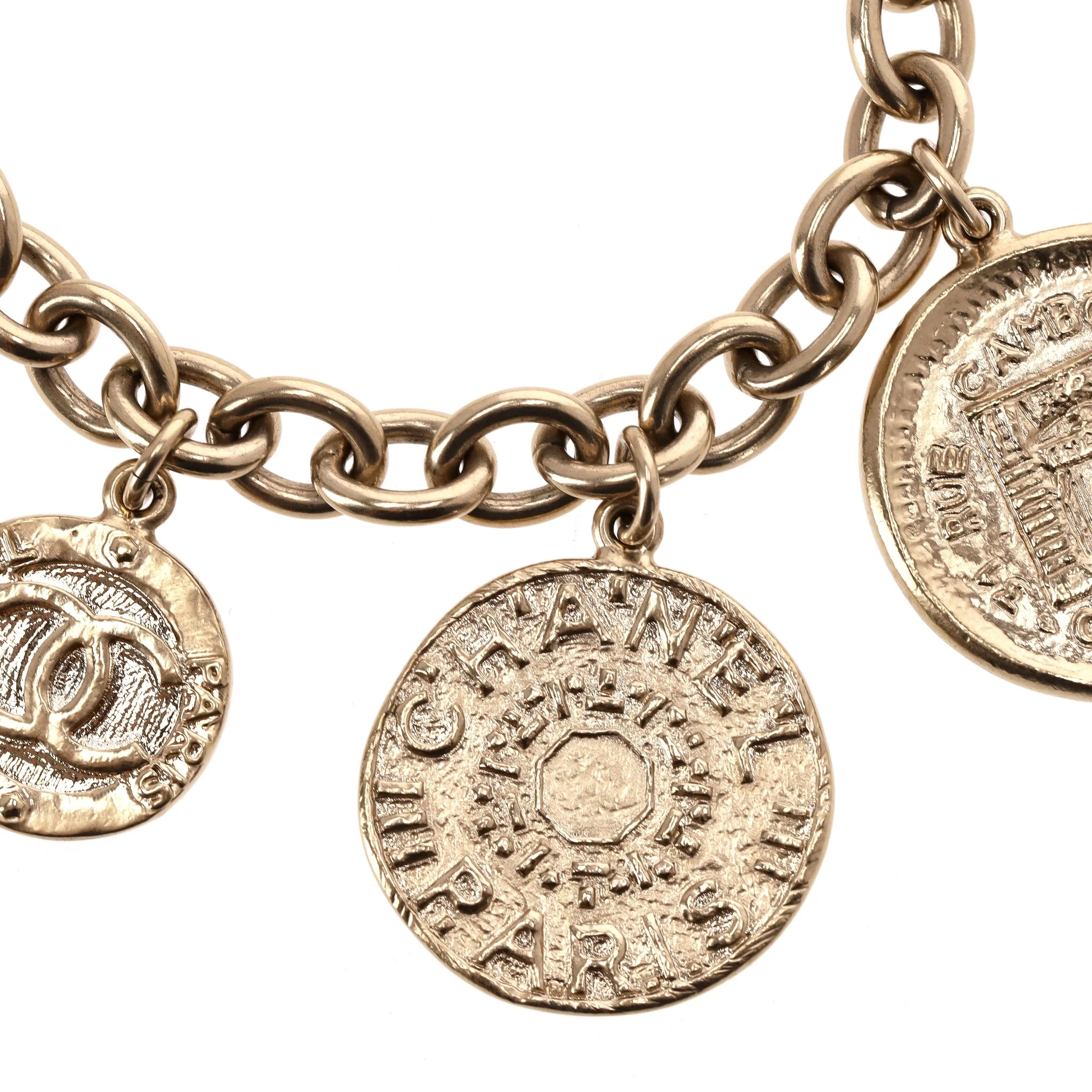 Chanel 24k Gold Plated 'CC' Logo Coin Charm Bracelet - Image 3