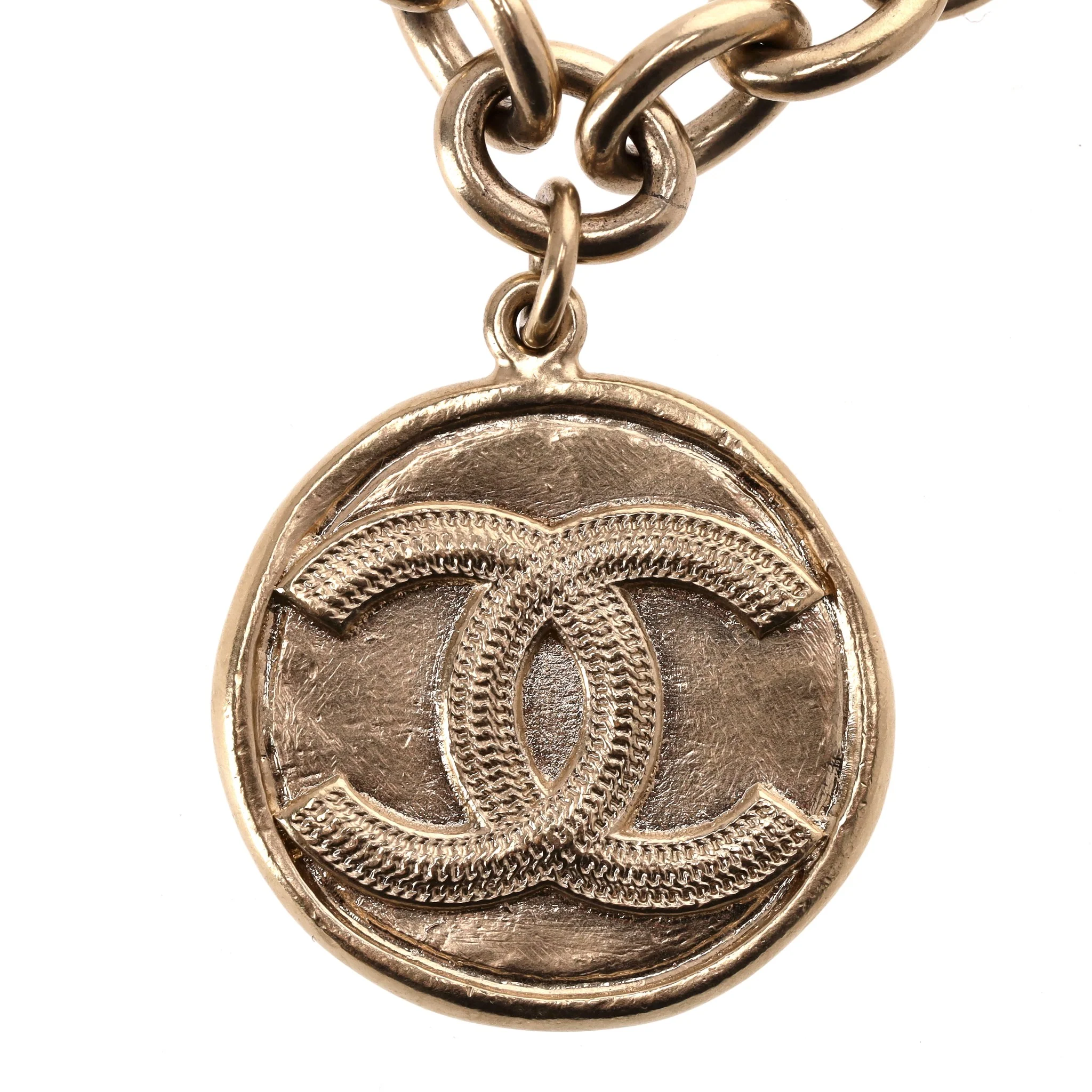 Chanel 24k Gold Plated 'CC' Logo Coin Charm Bracelet - Image 4