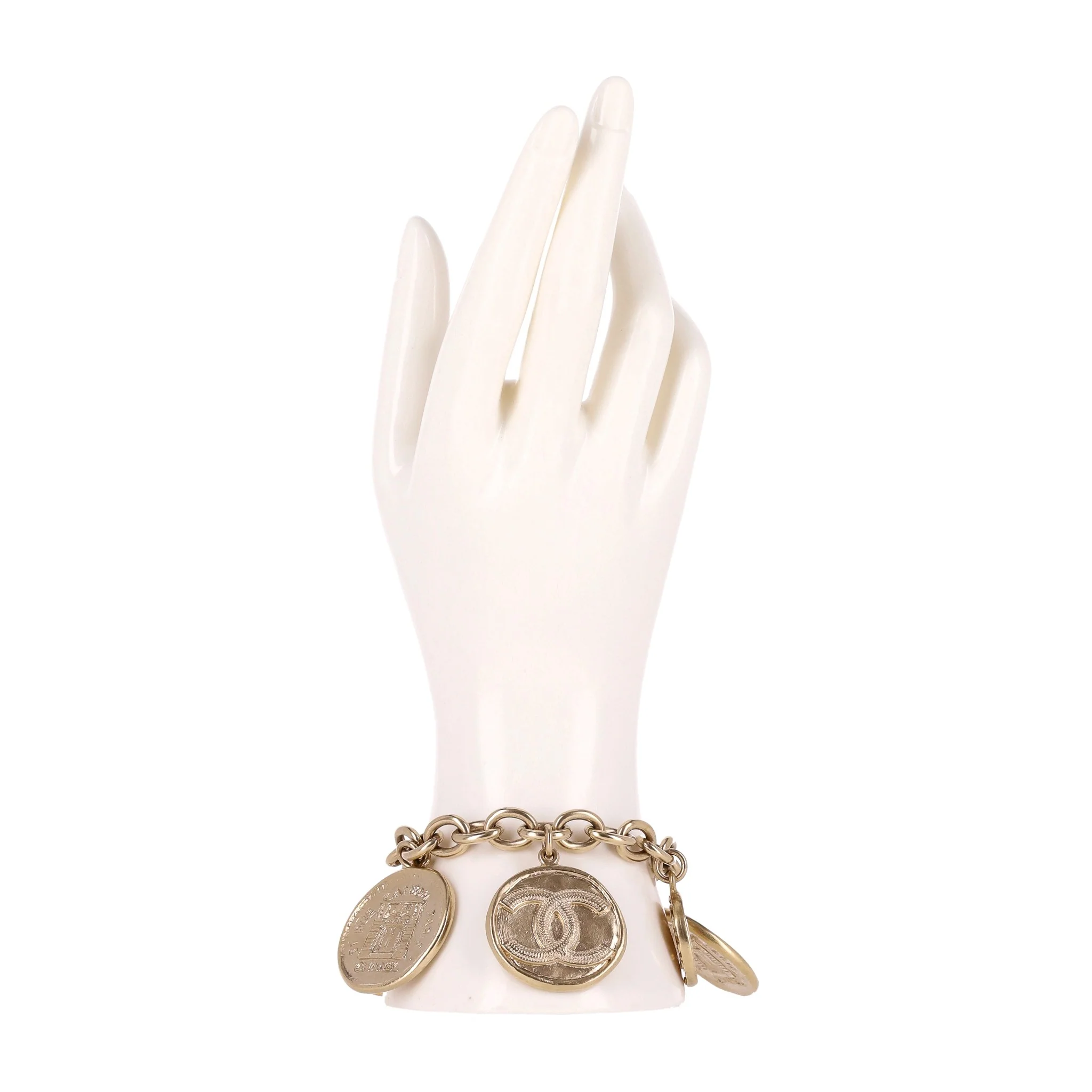Chanel 24k Gold Plated 'CC' Logo Coin Charm Bracelet - Image 5