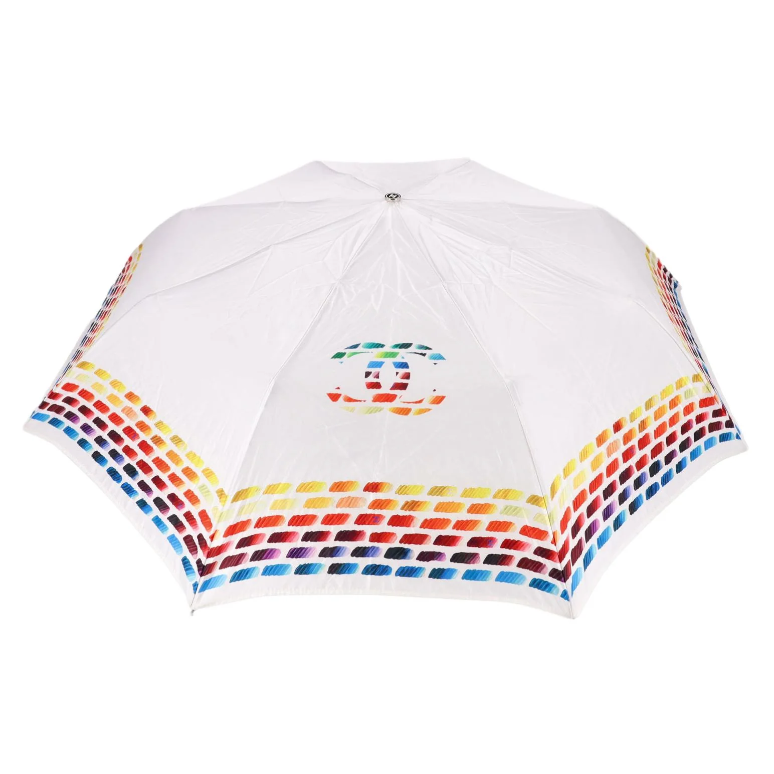 Chanel 'CC' Rainbow Logo Compact Folding Umbrella With A 'CC' Logo Pearl Handle - Image 2