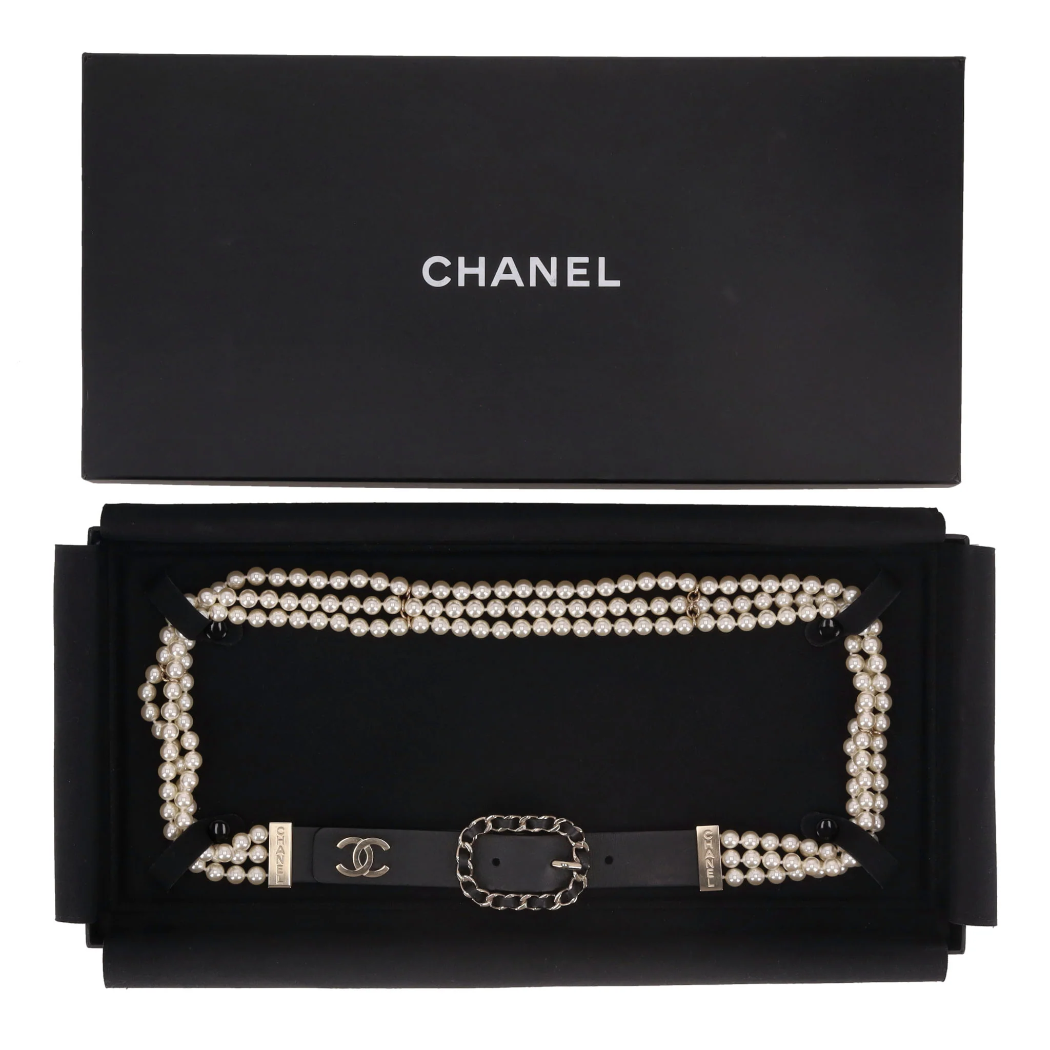 Chanel 'CC' Logo, Leather & Chain Pearl Belt - Image 3