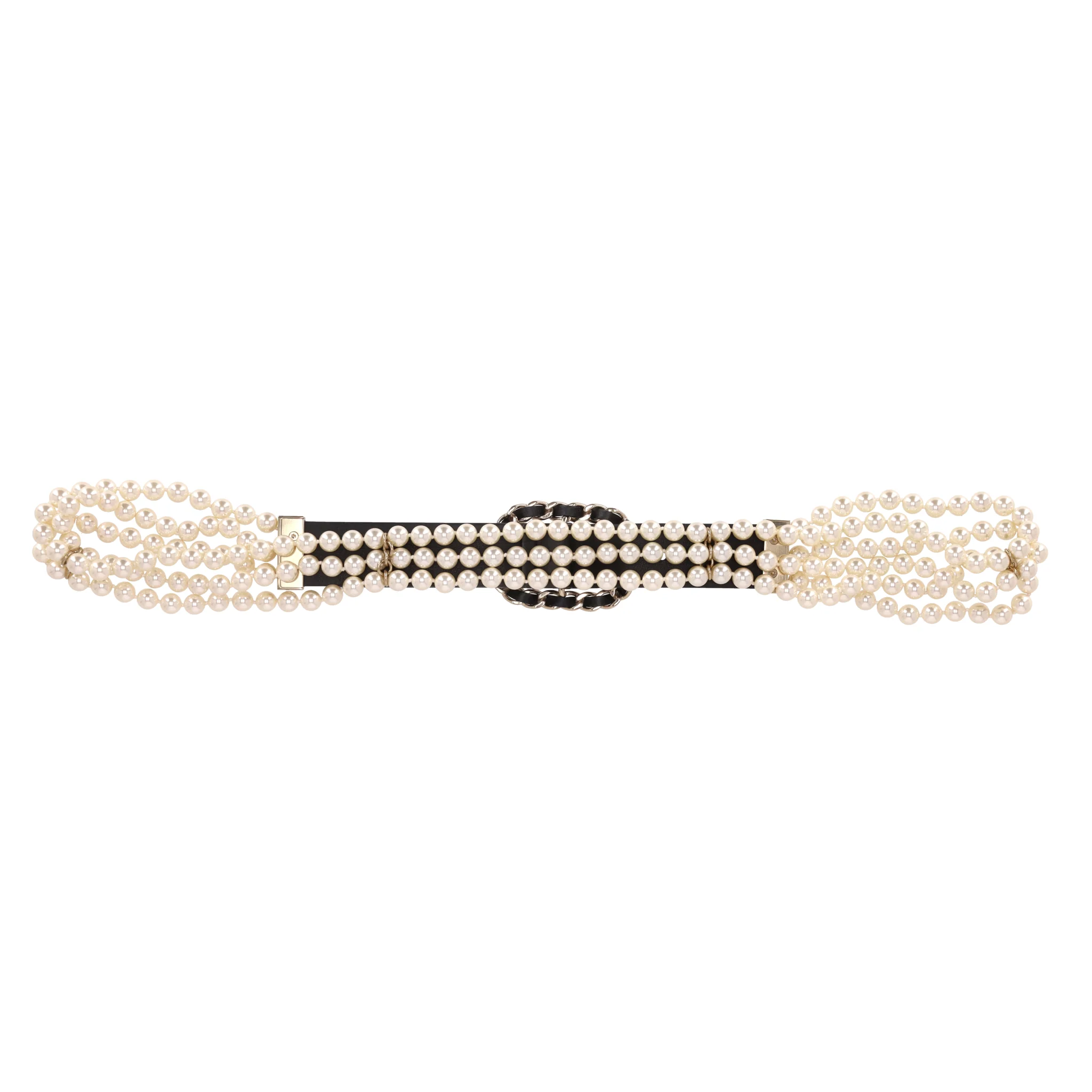 Chanel 'CC' Logo, Leather & Chain Pearl Belt - Image 6