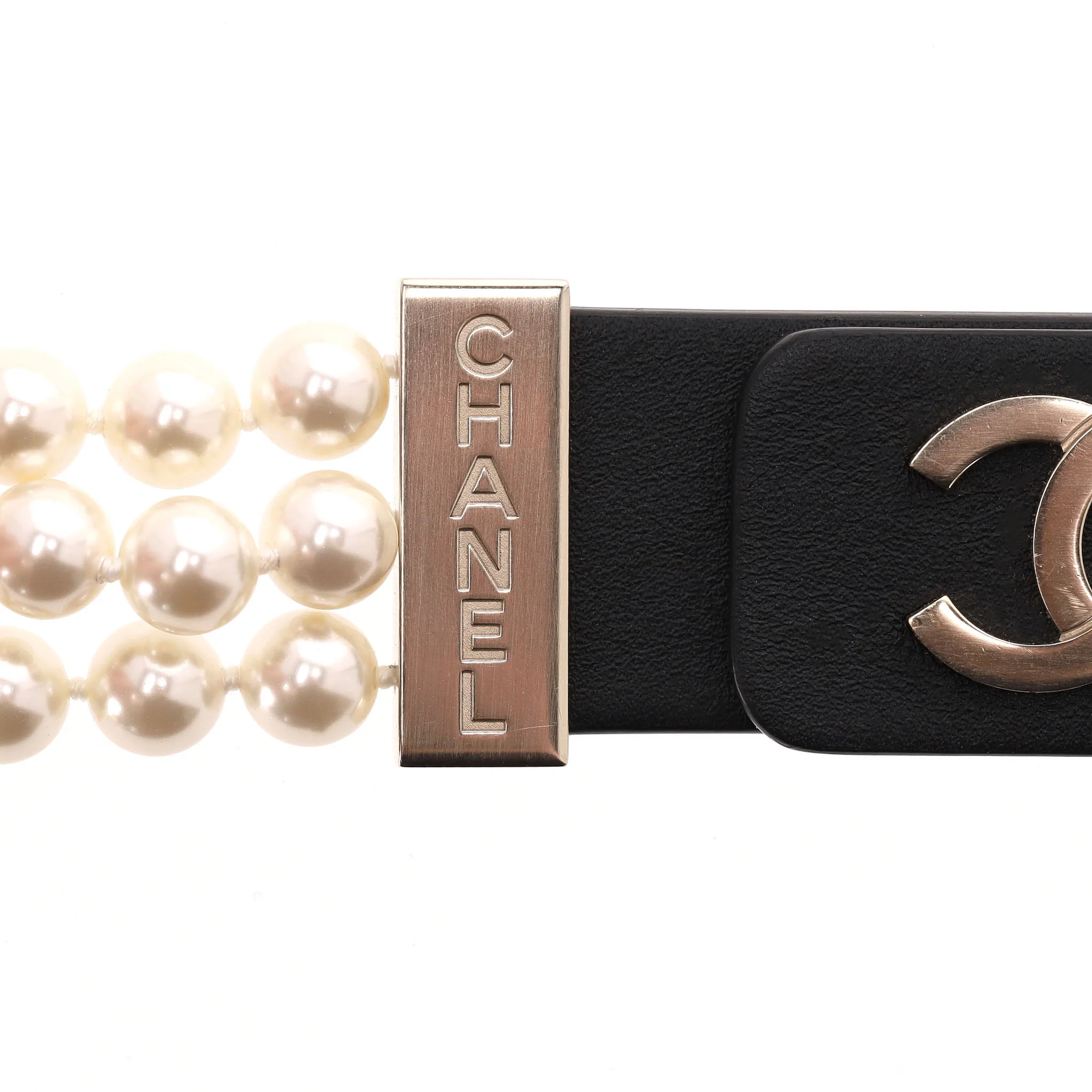 Chanel 'CC' Logo, Leather & Chain Pearl Belt - Image 9