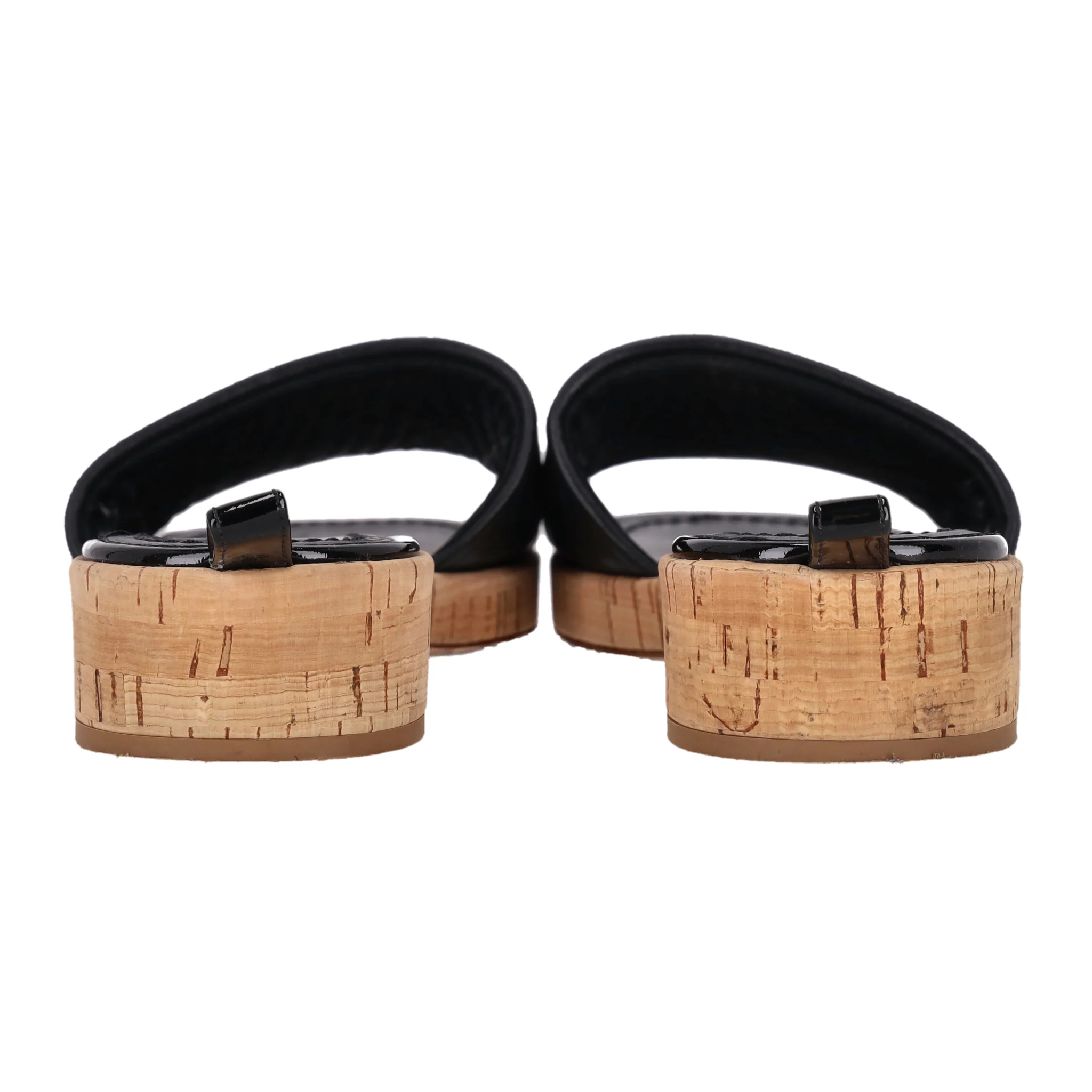 Chanel Logo Embossed Lambskin Cork Slides. Size 38 - Image 3
