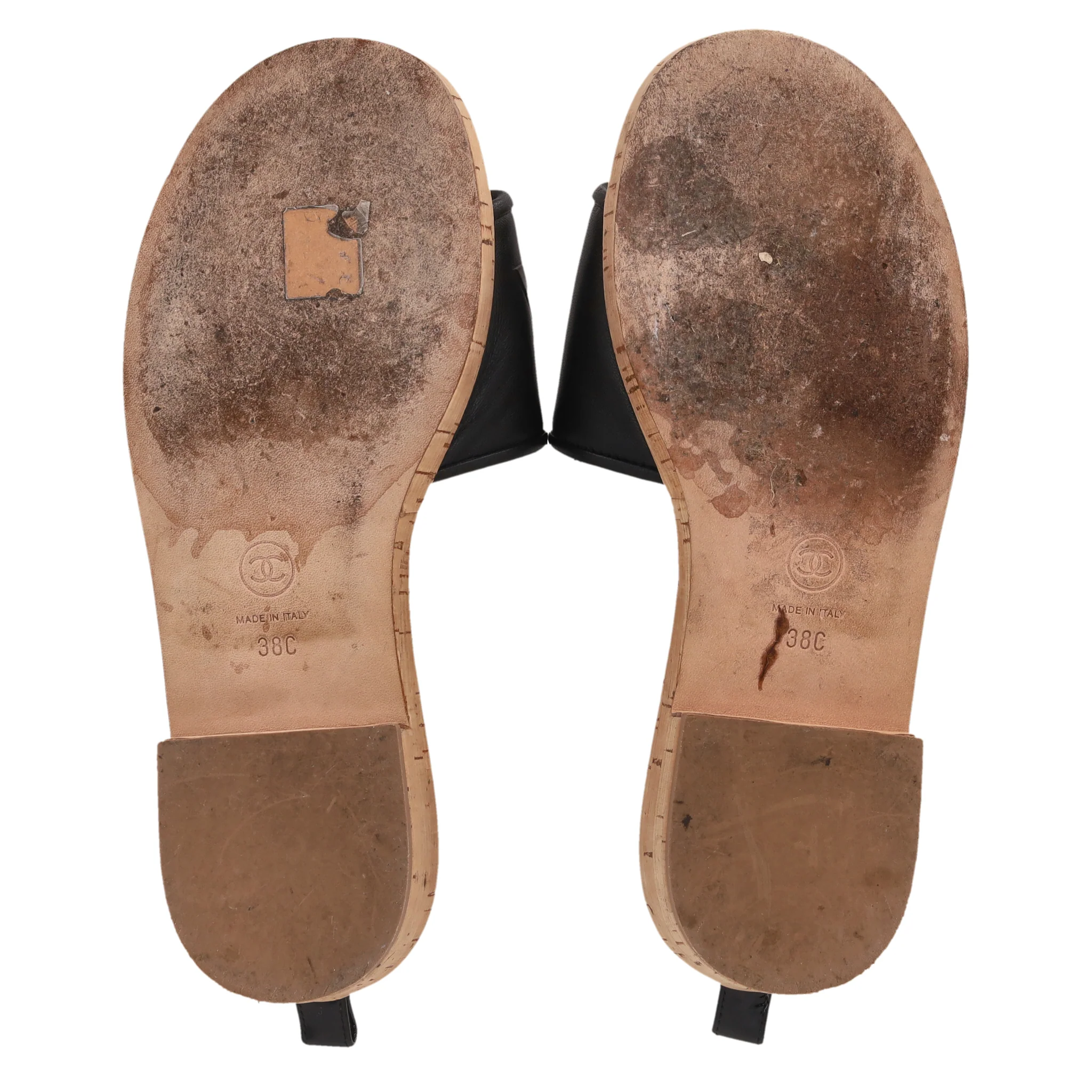 Chanel Logo Embossed Lambskin Cork Slides. Size 38 - Image 5