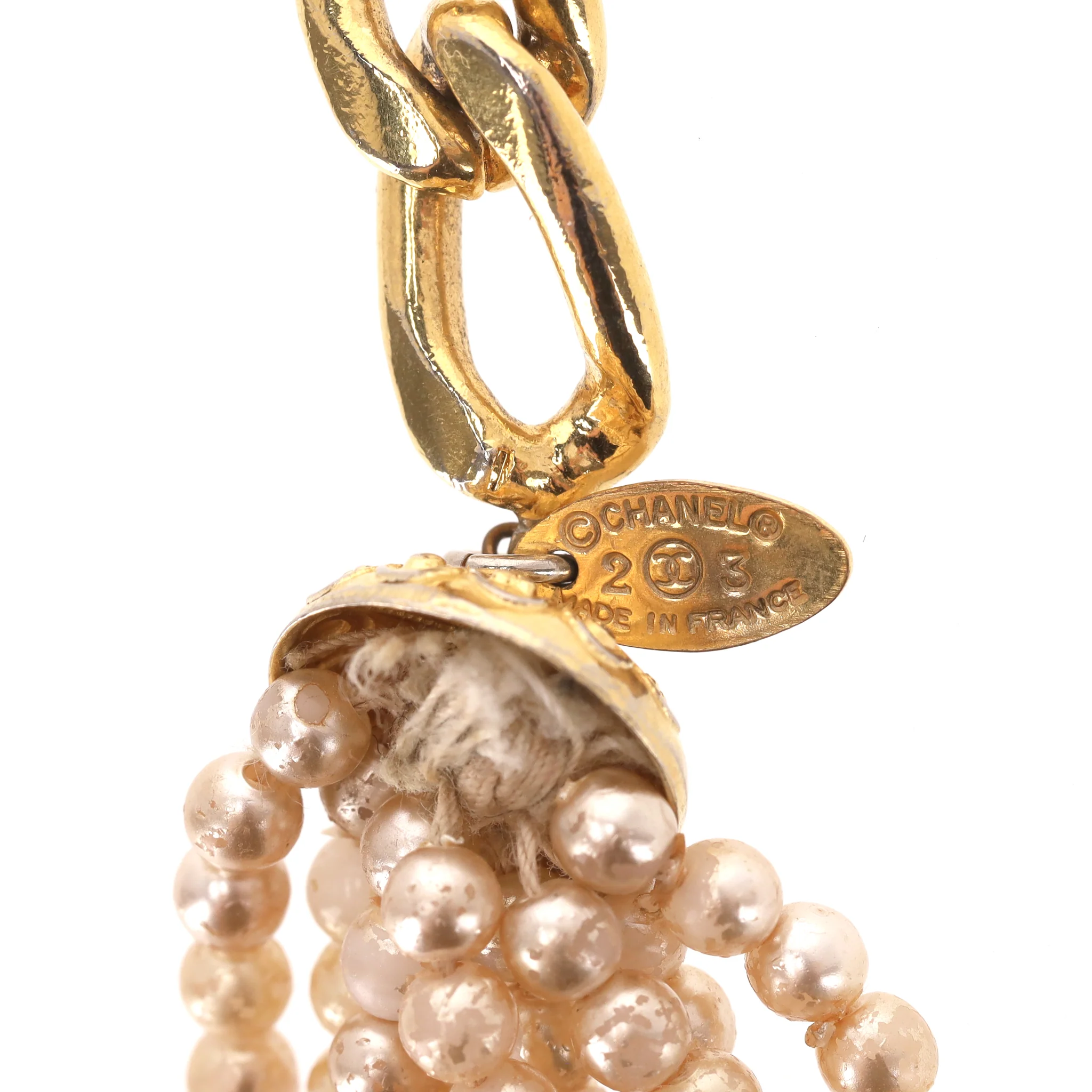 Chanel 'CC' Logo Pearl & 24k Gold Plated Chain Multi-Strand Belt - Image 7