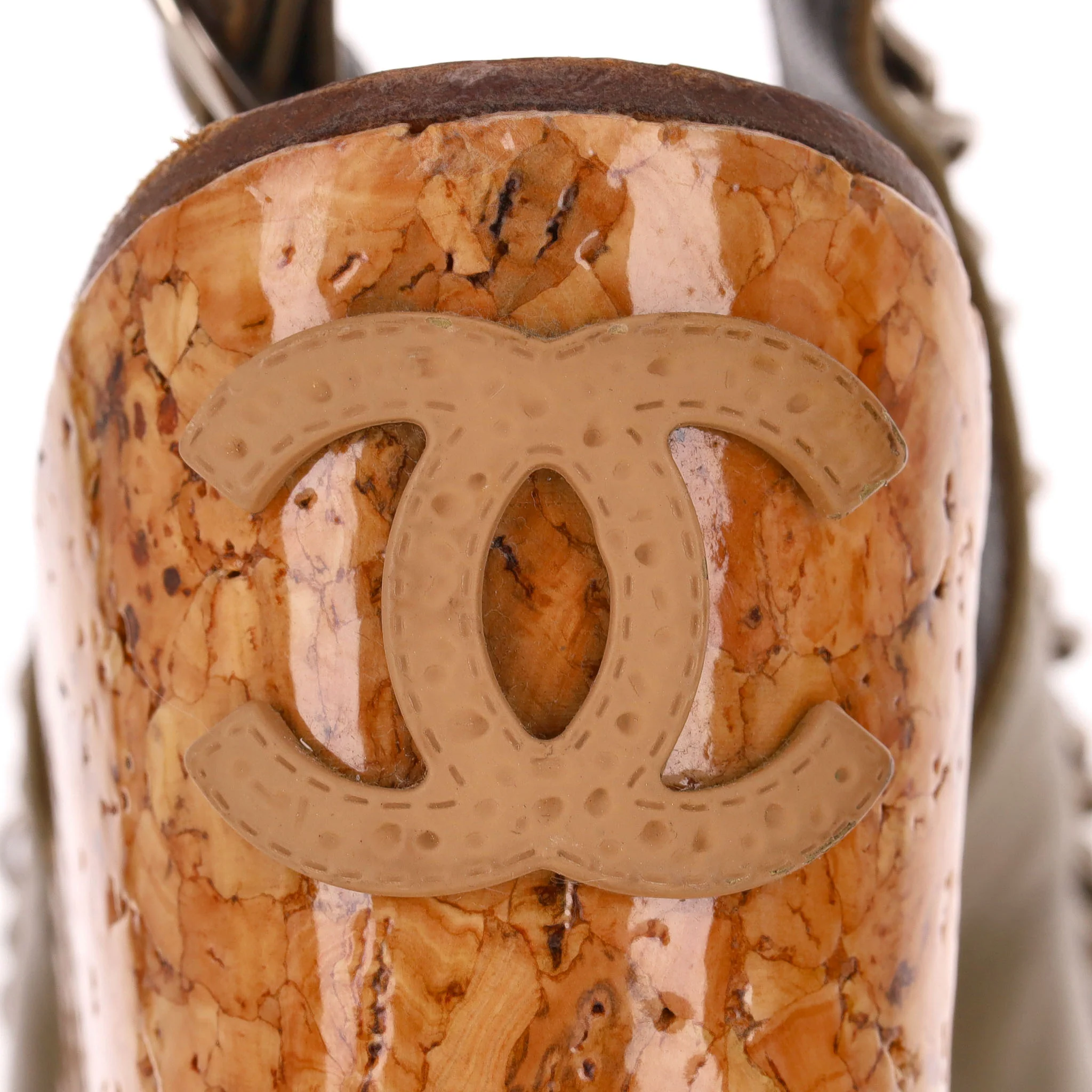 Chanel 'CC' Logo & Chain Detail Leather Cork Wedge Sandals. Size 36 - Image 6
