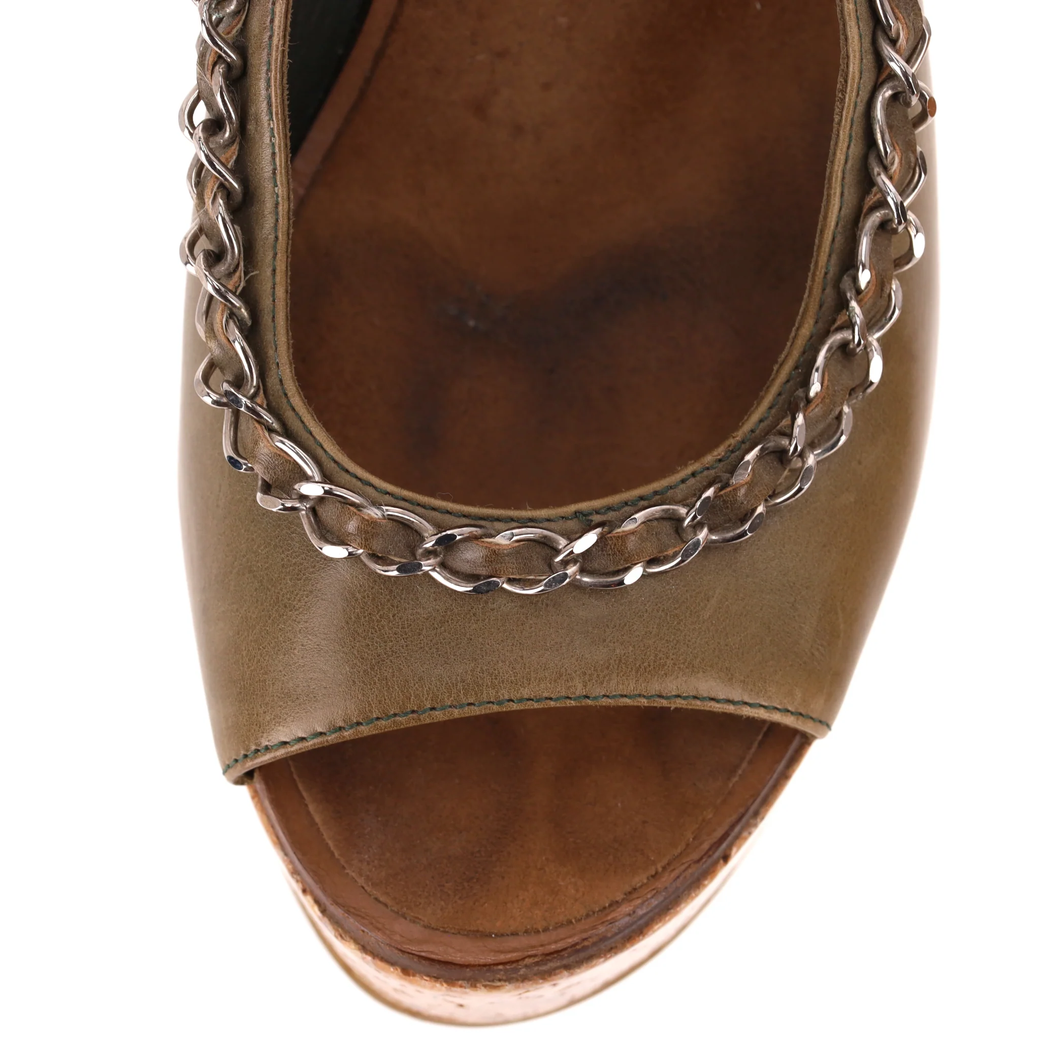 Chanel 'CC' Logo & Chain Detail Leather Cork Wedge Sandals. Size 36 - Image 8