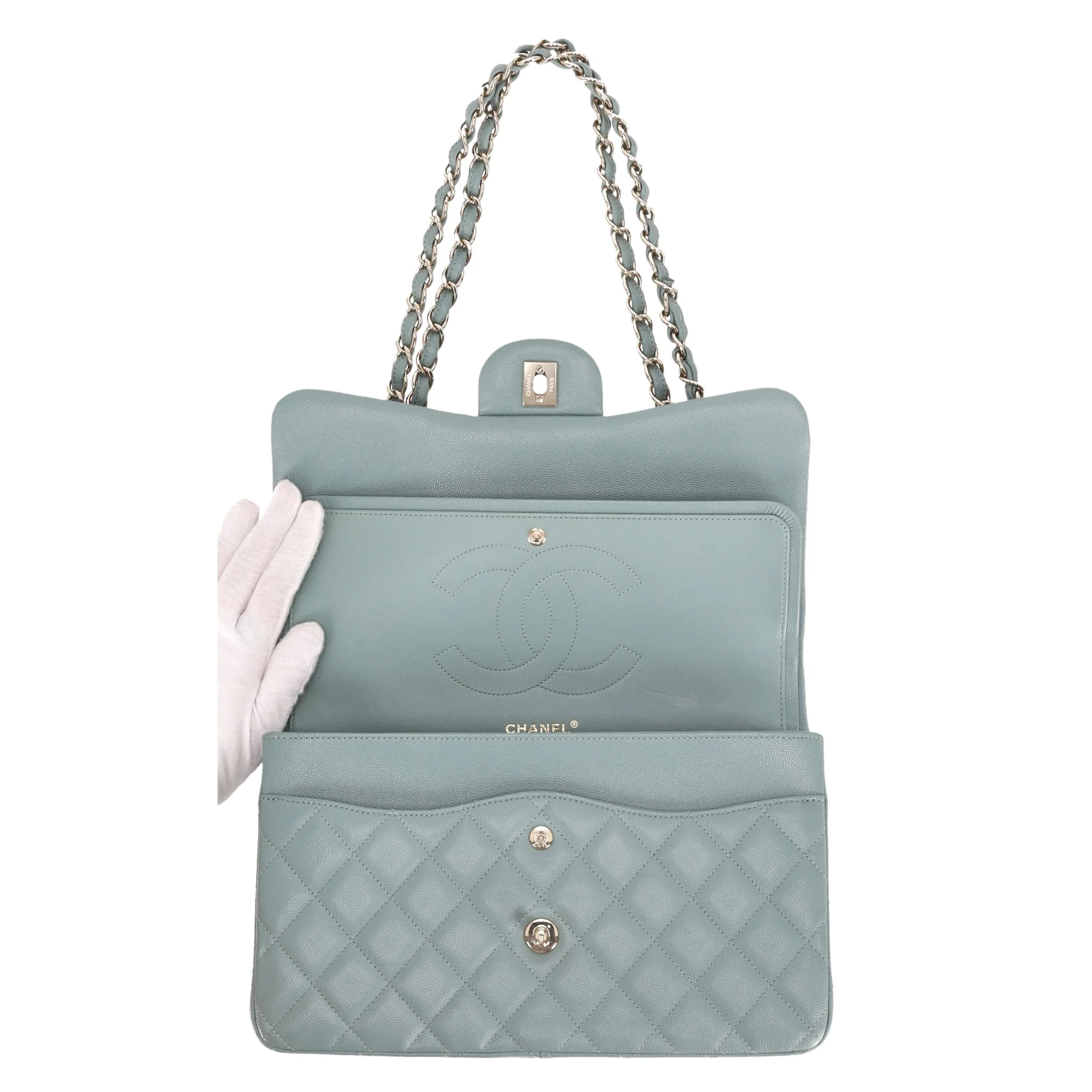 Chanel Classic Jumbo Double Flap Caviar Leather Handbag - Image 3