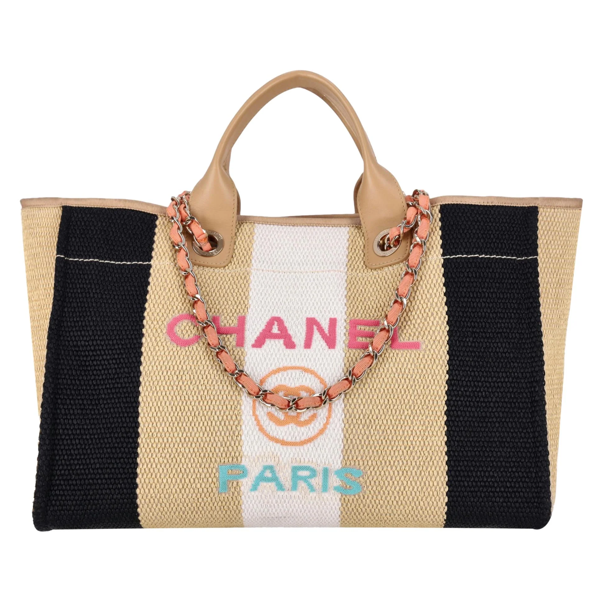 Chanel Cruise 2020 Ltd Edition Striped Raffia Deauville Large Tote Bag