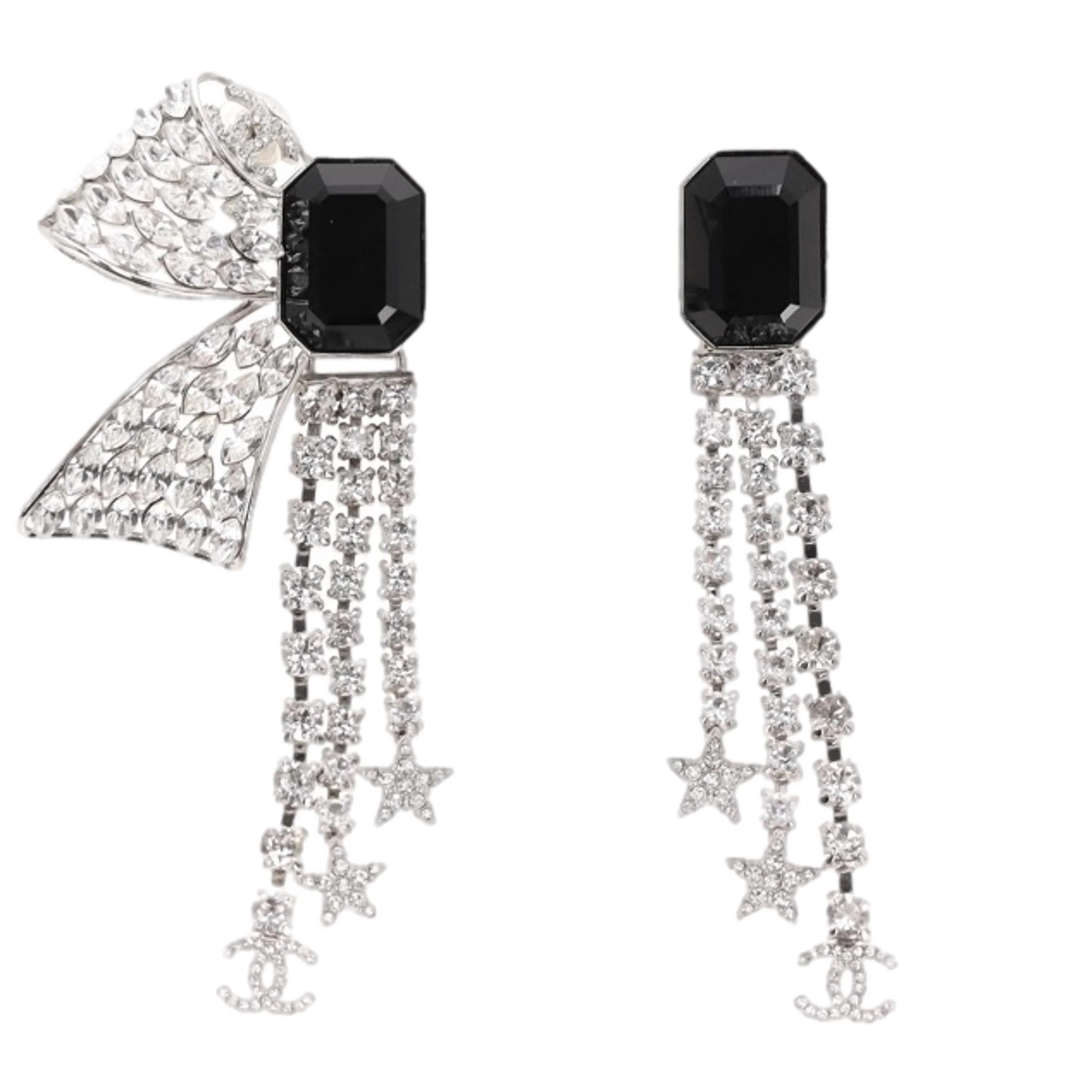 Chanel Crystal Bow Embellished 'CC' Logo Drop Earrings