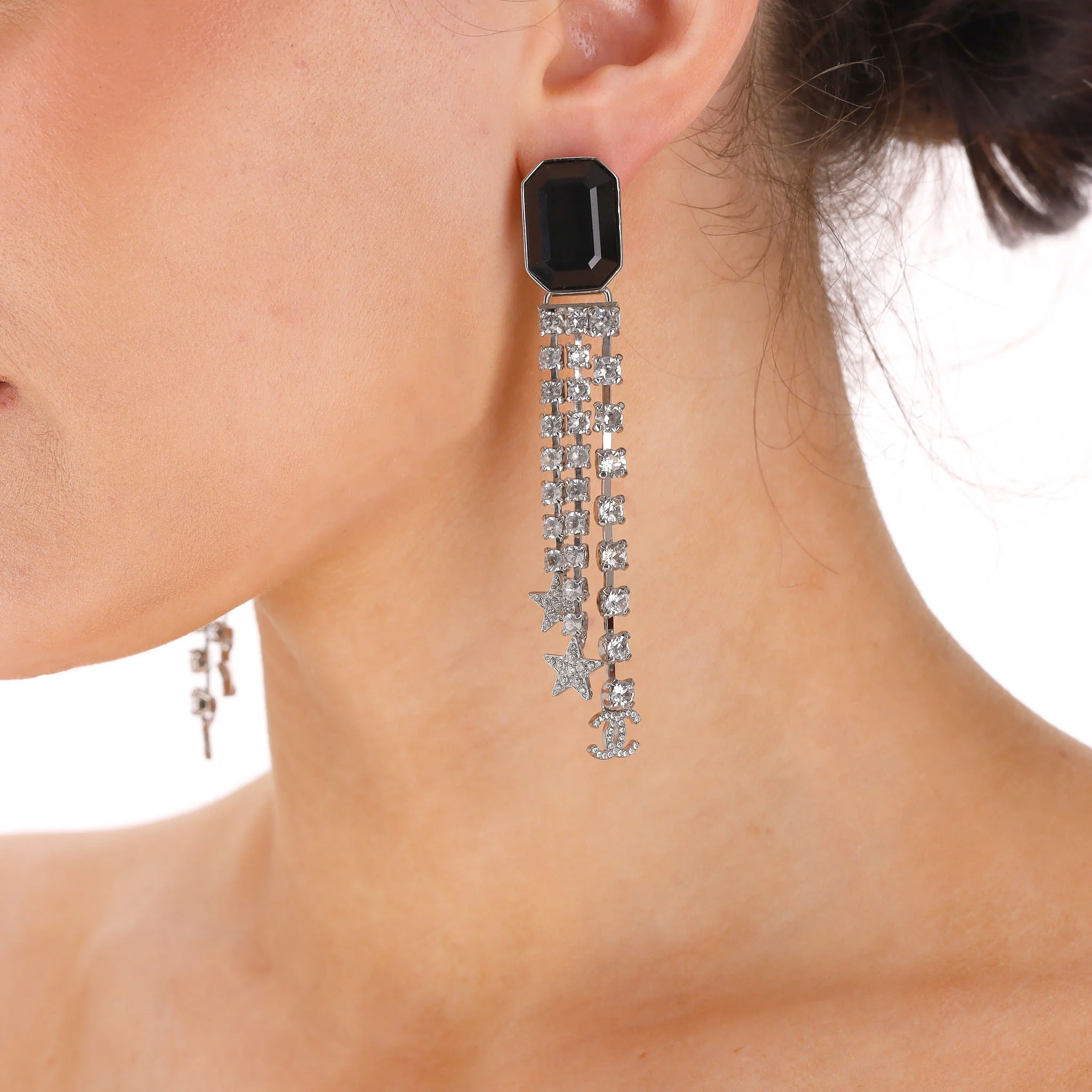 Chanel Crystal Bow Embellished 'CC' Logo Drop Earrings - Image 6