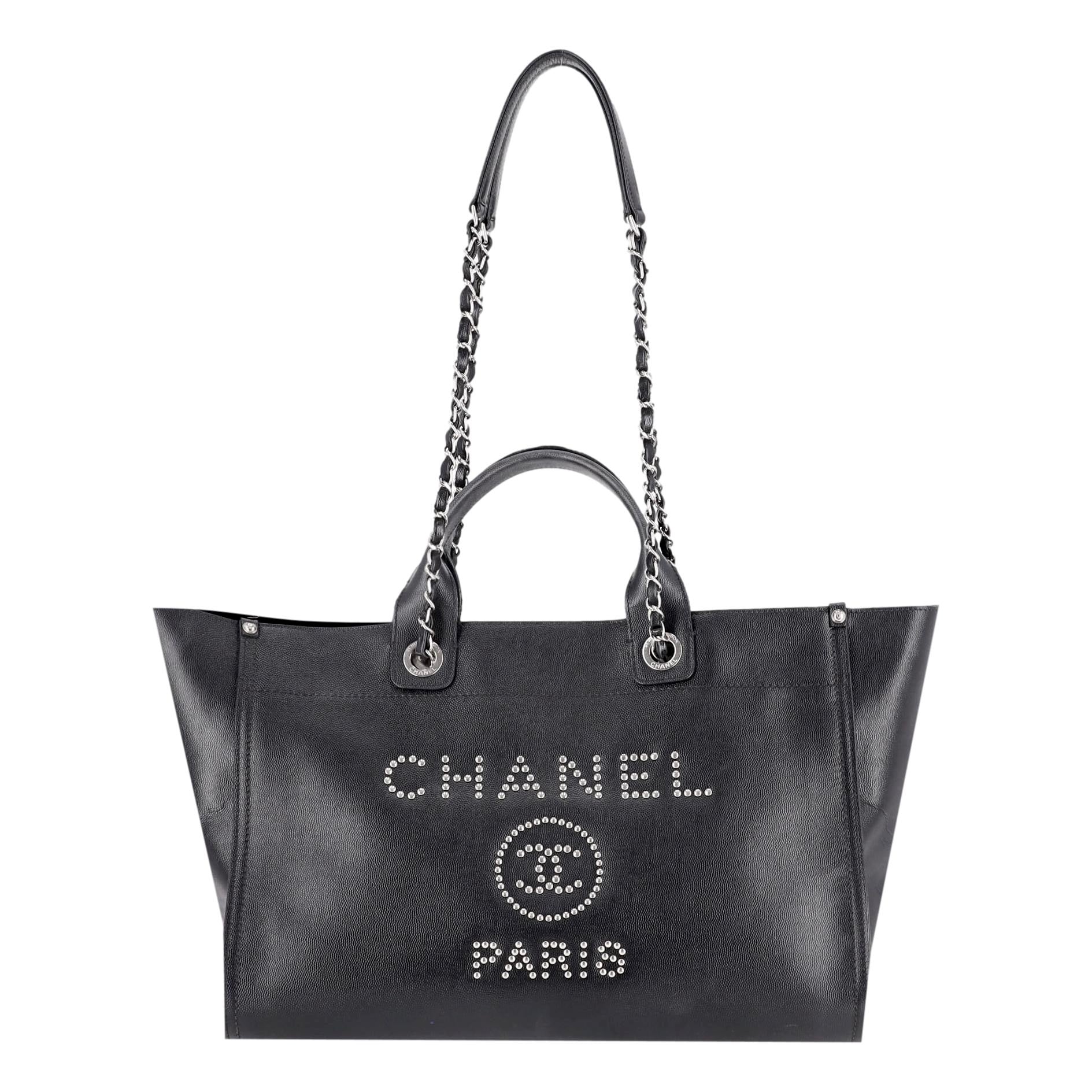 Chanel Deauville Studded Caviar Leather Logo Large Tote Bag - Image 2