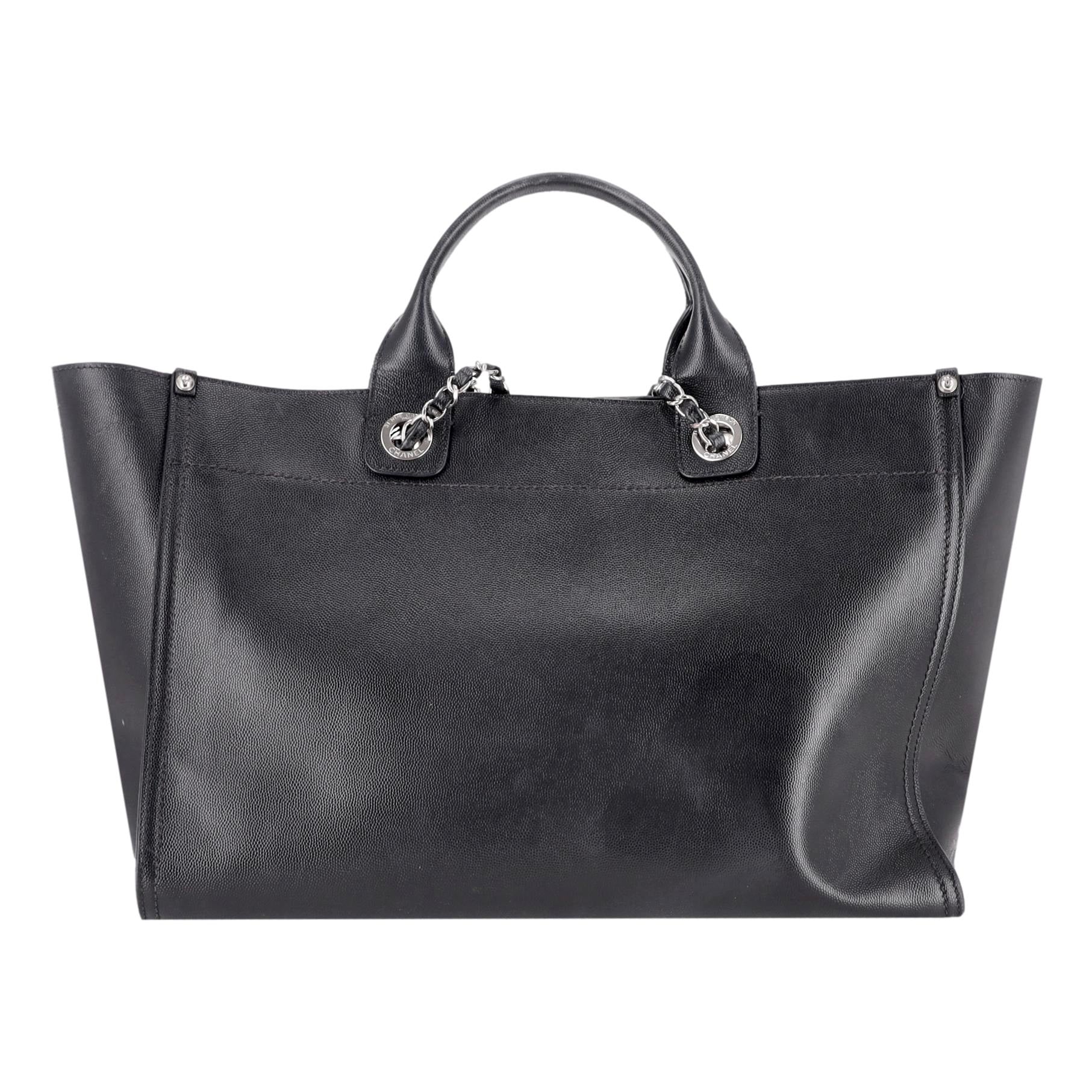 Chanel Deauville Studded Caviar Leather Logo Large Tote Bag - Image 5