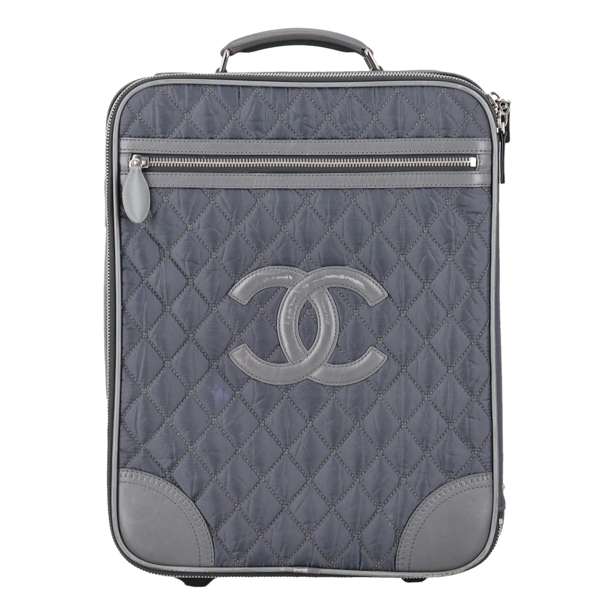 Chanel Diamond Quilted Nylon & Leather 'CC' Trolley Luggage