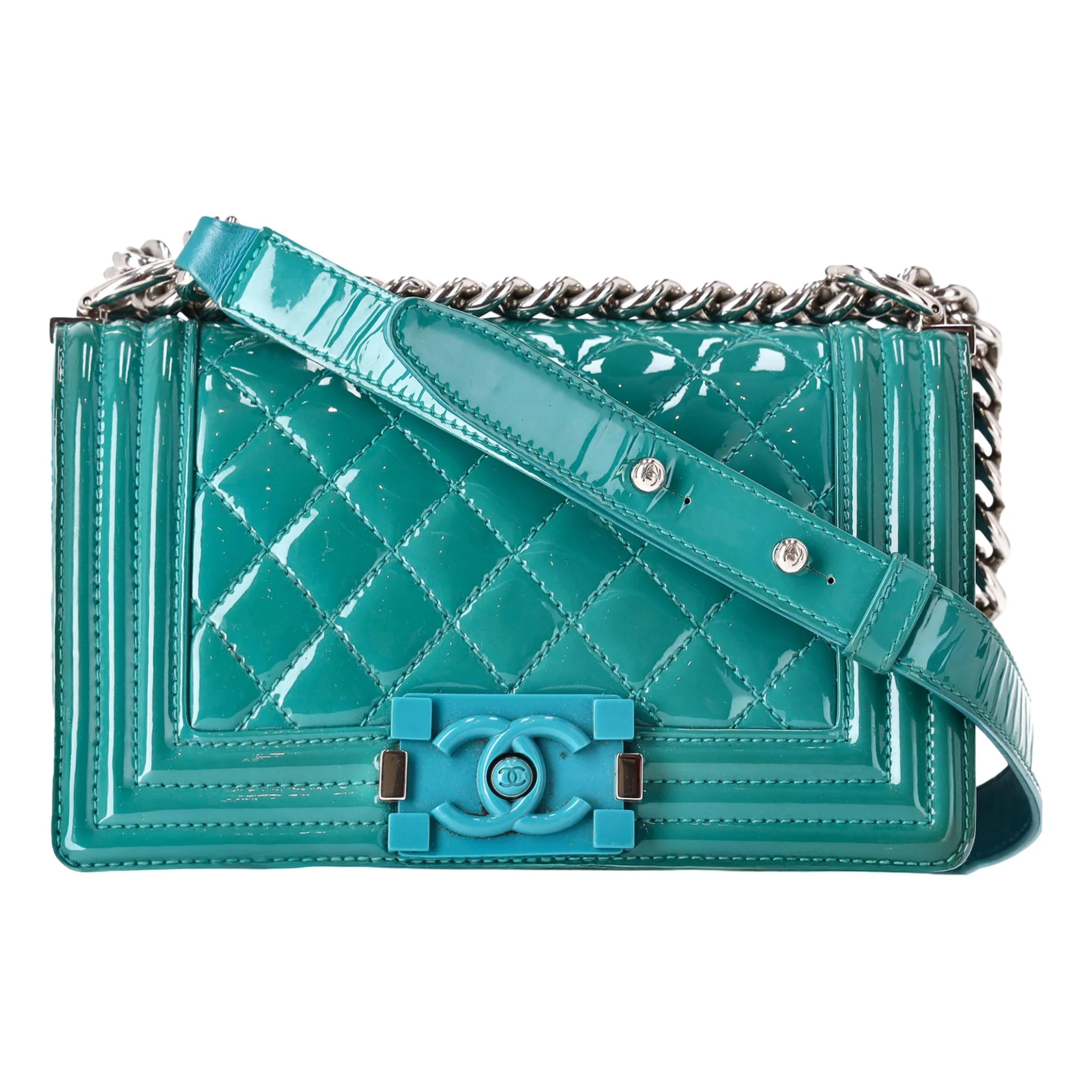 Chanel Diamond Quilted Patent Leather Plexiglass Medium Boy Flap Bag