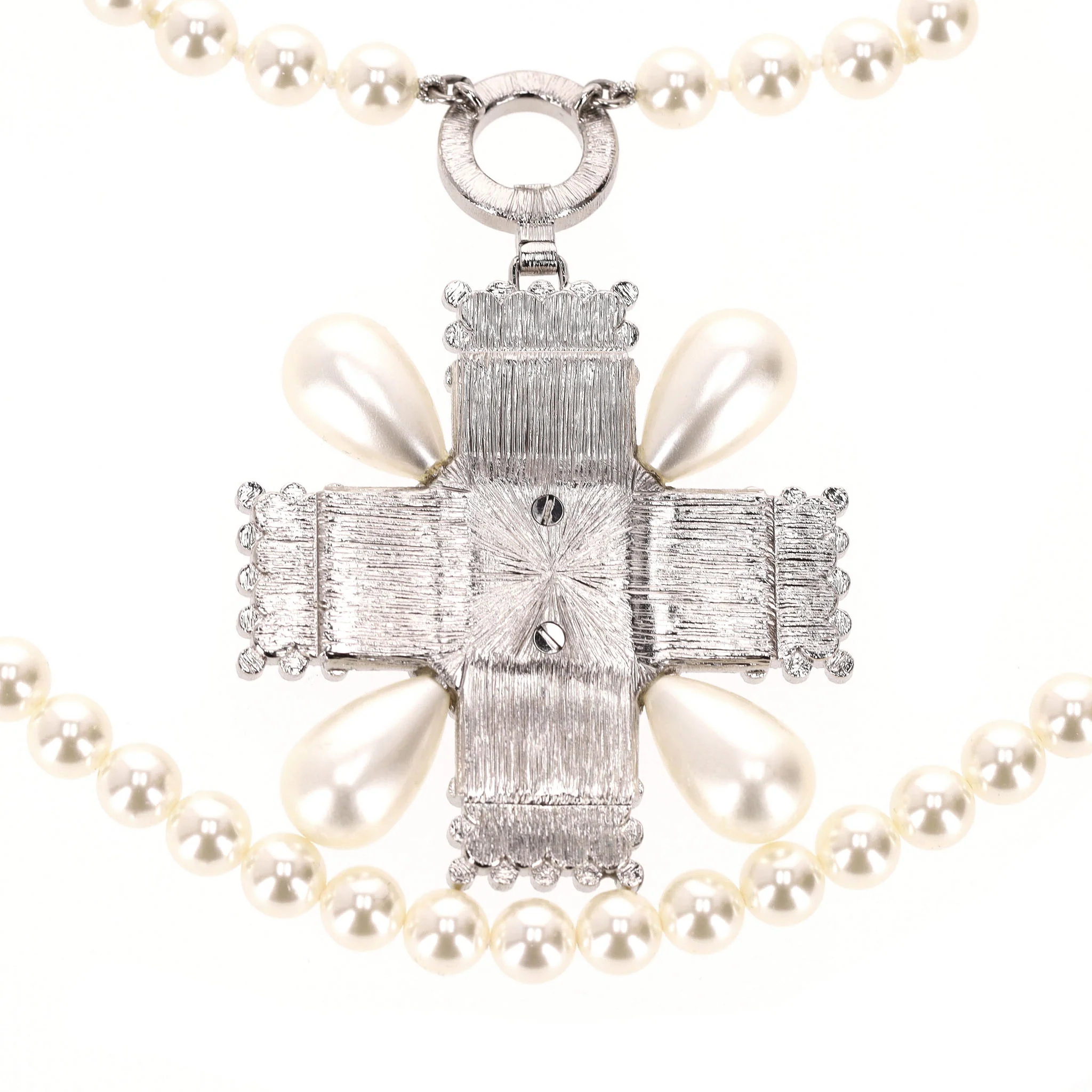 Chanel Double-Strand Pearl Necklace With Crystal Embellished Maltese Cross - Image 12