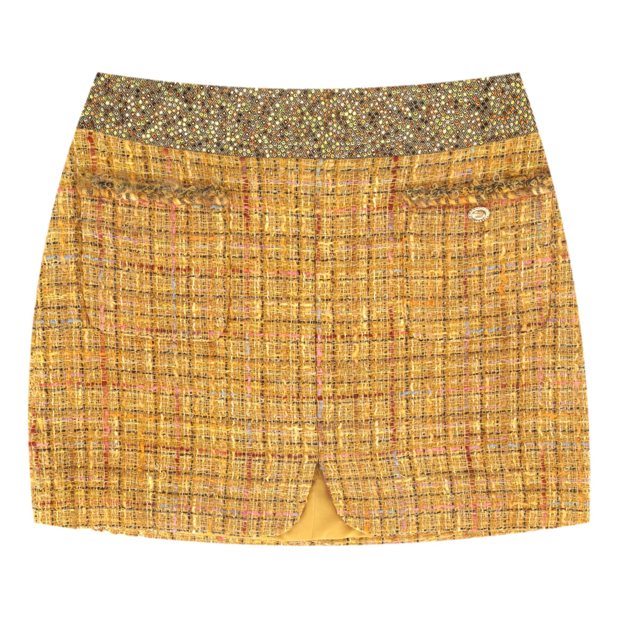 Chanel Fantasy Wool Tweed & Crystal Mini Skirt. Size 38FR