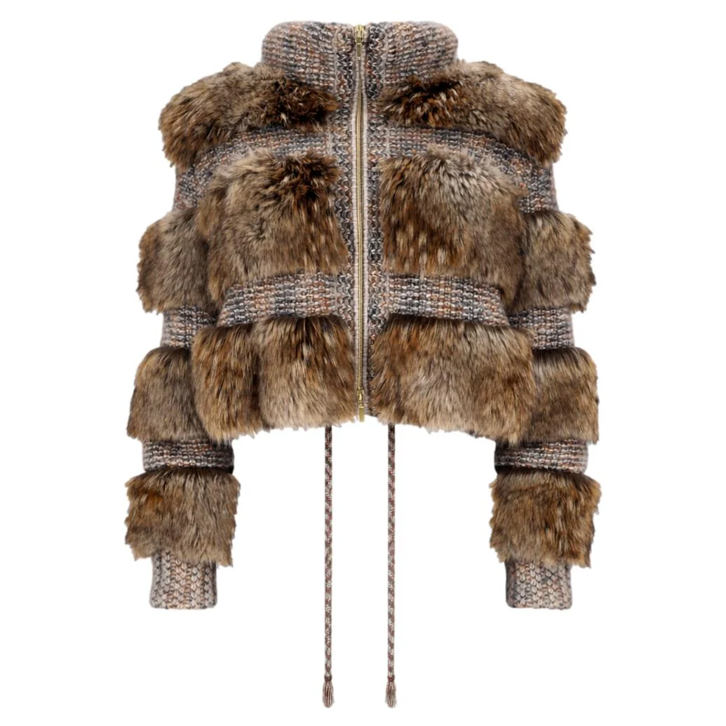 Chanel 'Forest Magic' Collection Faux Fur & Fantasy Tweed Jacket. Size 38FR
