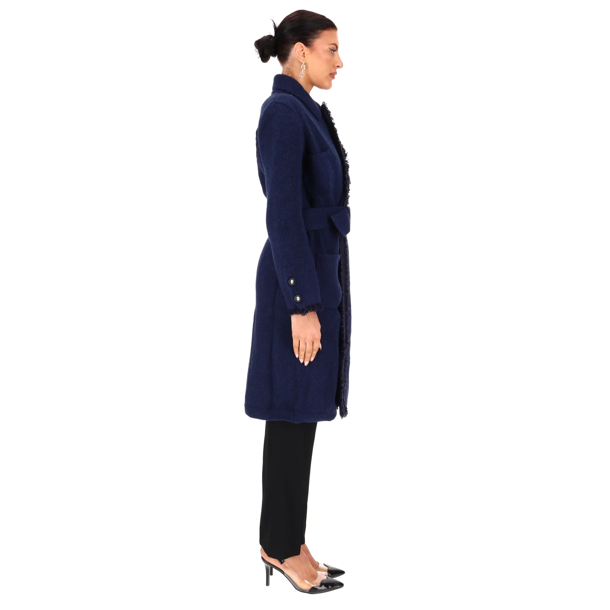 Chanel 'Gabrielle Coco' Embroidered Belted Cashmere Coat. Size 38FR - Image 4