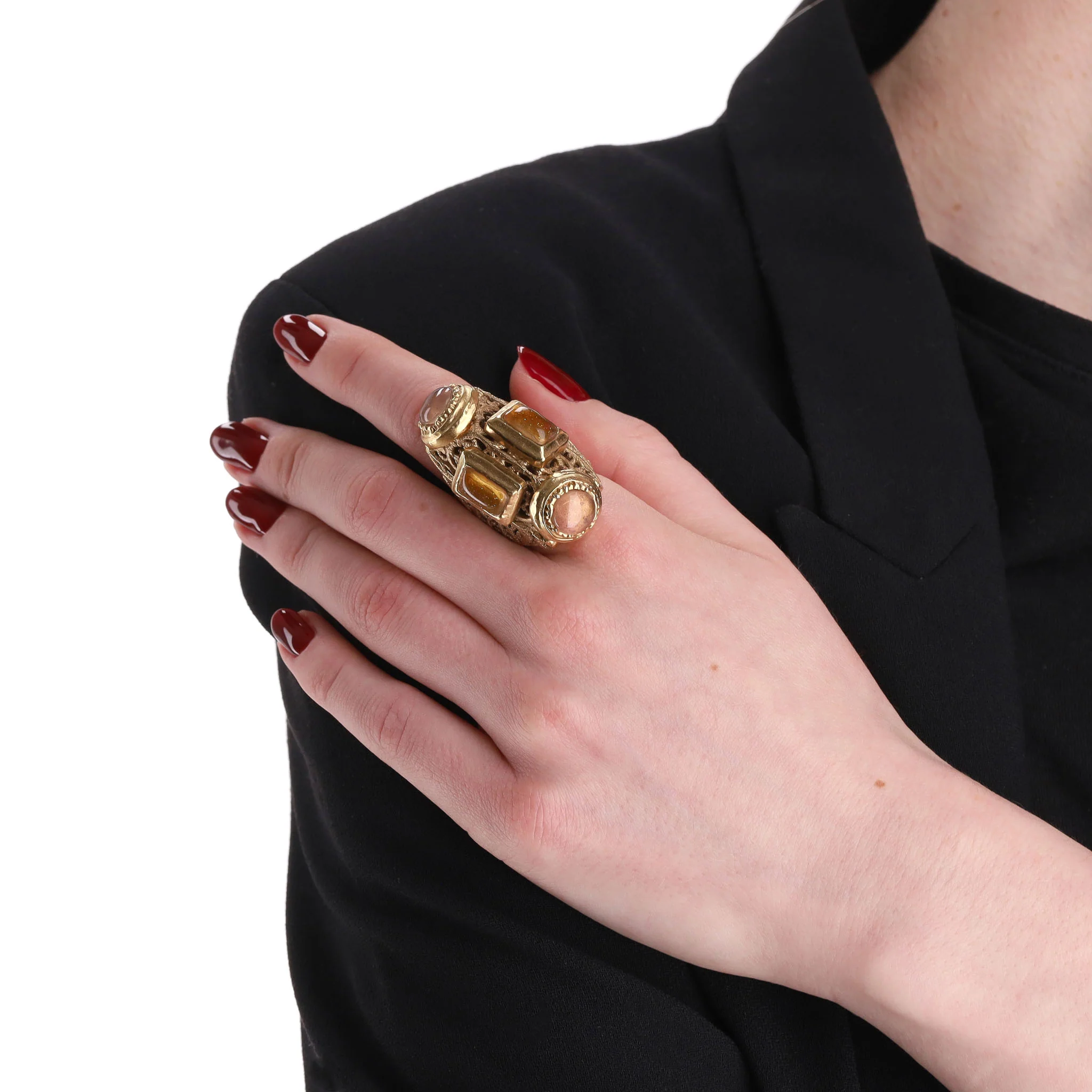 Chanel 24k Gold Plated Gripoix Cabouchon Cruise Collection Ring - Image 3
