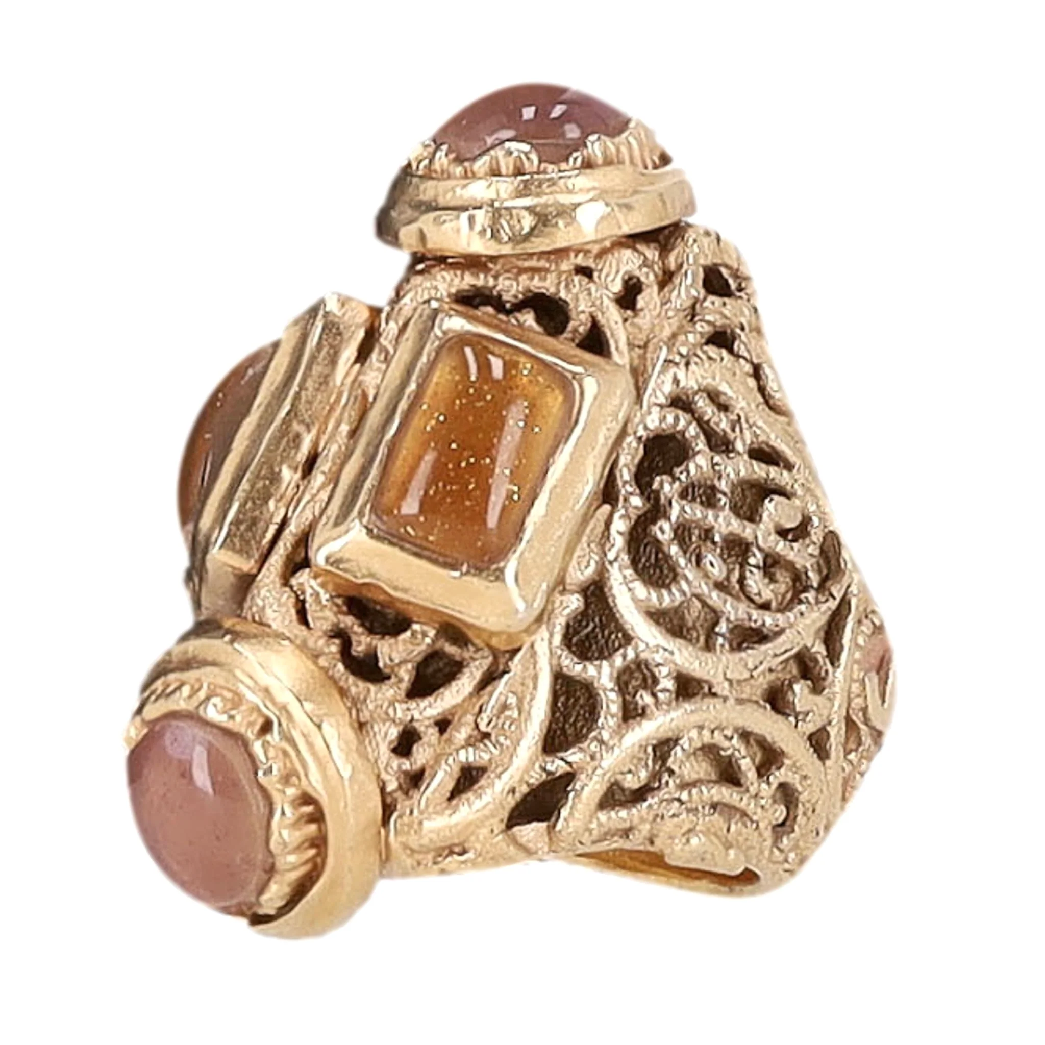 Chanel 24k Gold Plated Gripoix Cabouchon Cruise Collection Ring - Image 4