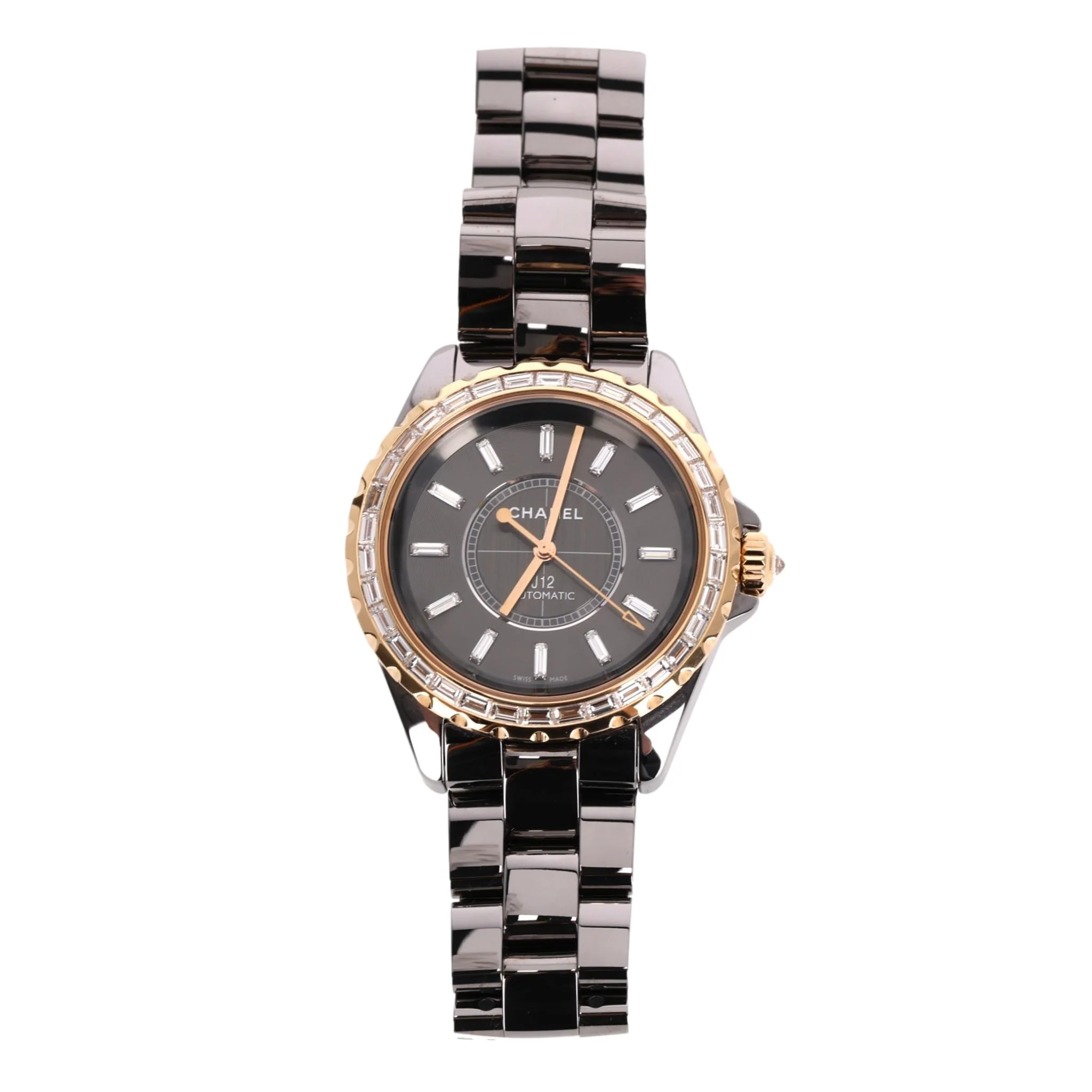 Chanel 18k Rose Gold, Ceramic & Baguette Diamond J12 Automatic Watch - High End Jewellery Collection - Image 4
