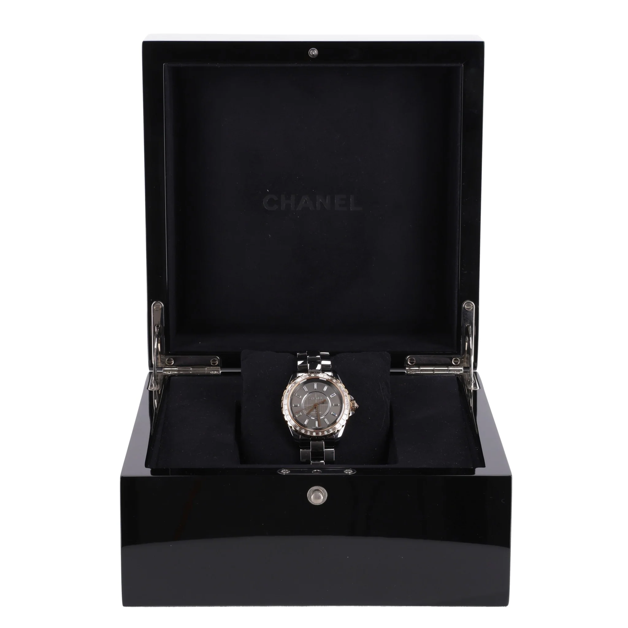 Chanel 18k Rose Gold, Ceramic & Baguette Diamond J12 Automatic Watch - High End Jewellery Collection - Image 7