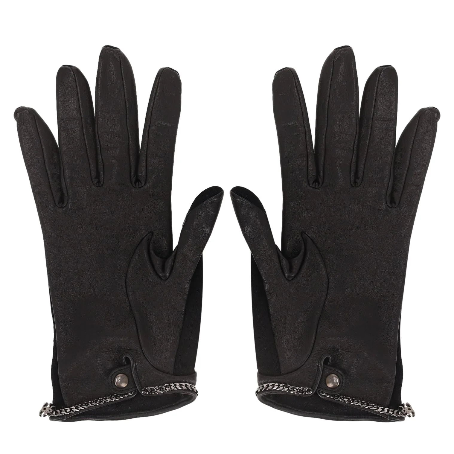 Chanel Runway Jewel Embellished & Chain Trim Lambskin Leather & Wool Gloves - Image 2