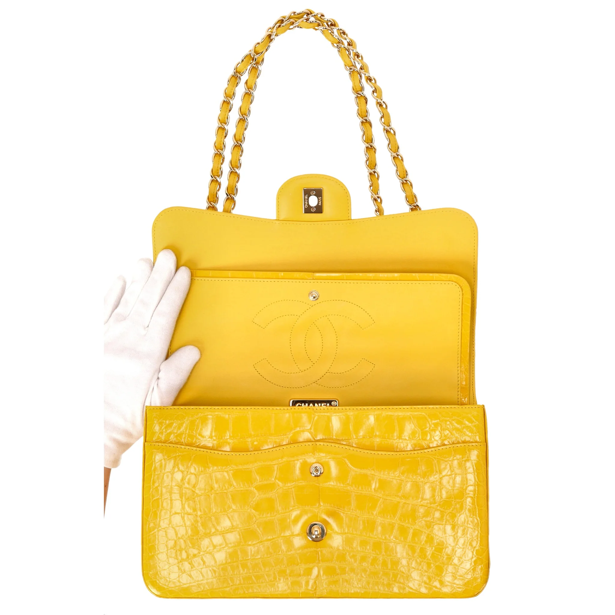 Chanel Jumbo Shiny Alligator Skin Timeless Double Flap Bag - Image 4