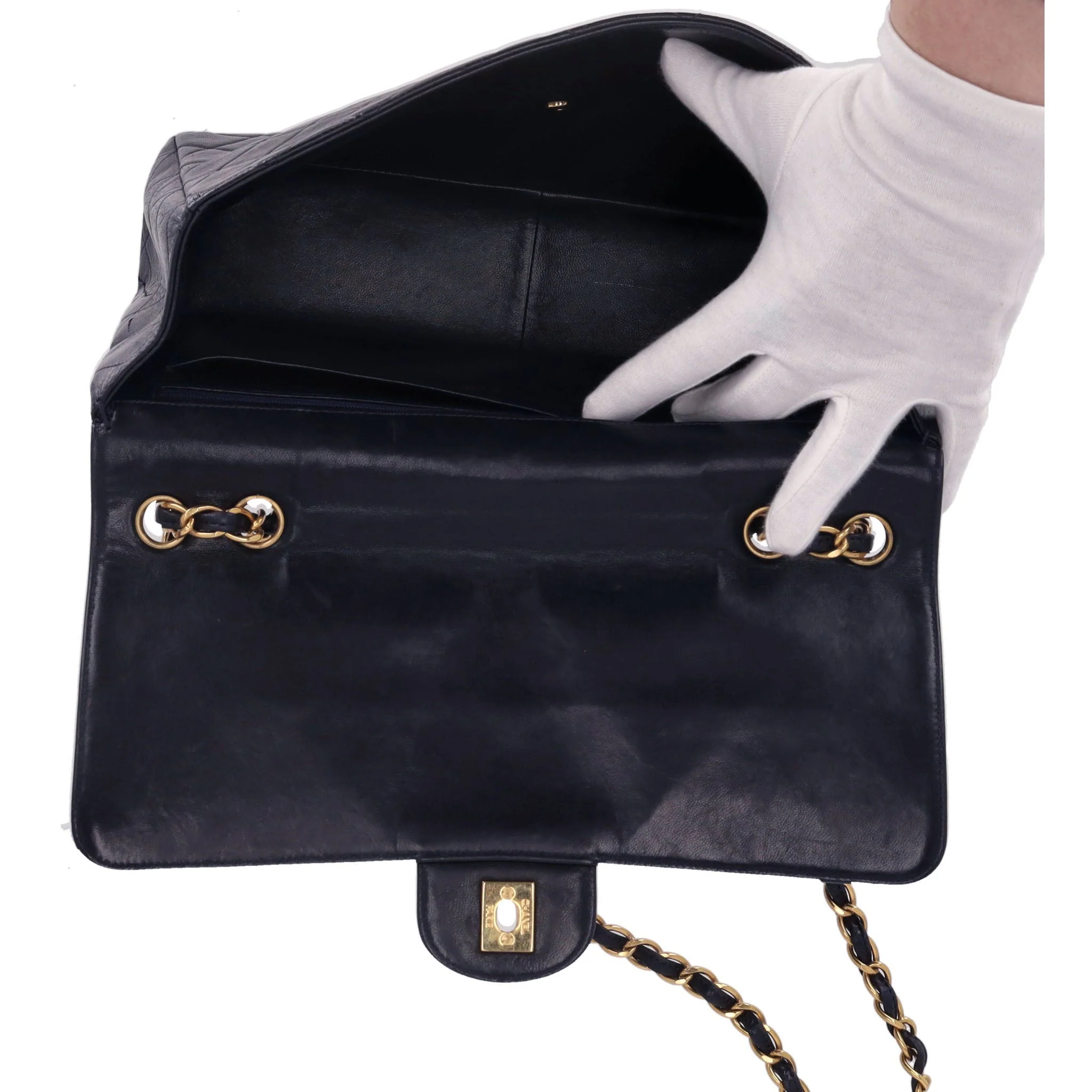 Chanel Jumbo Vintage Navy Blue Lambskin Leather Quilted Timeless Bag - Image 5