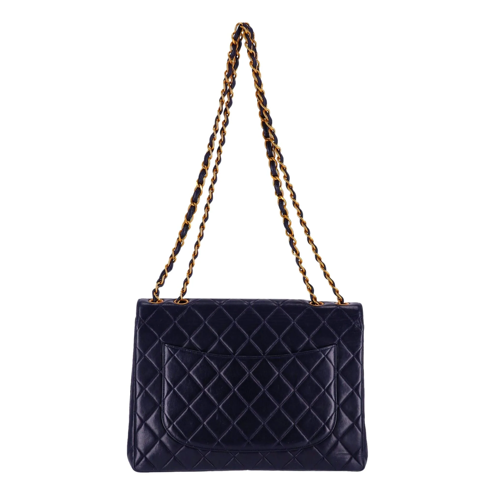 Chanel Jumbo Vintage Navy Blue Lambskin Leather Quilted Timeless Bag - Image 6