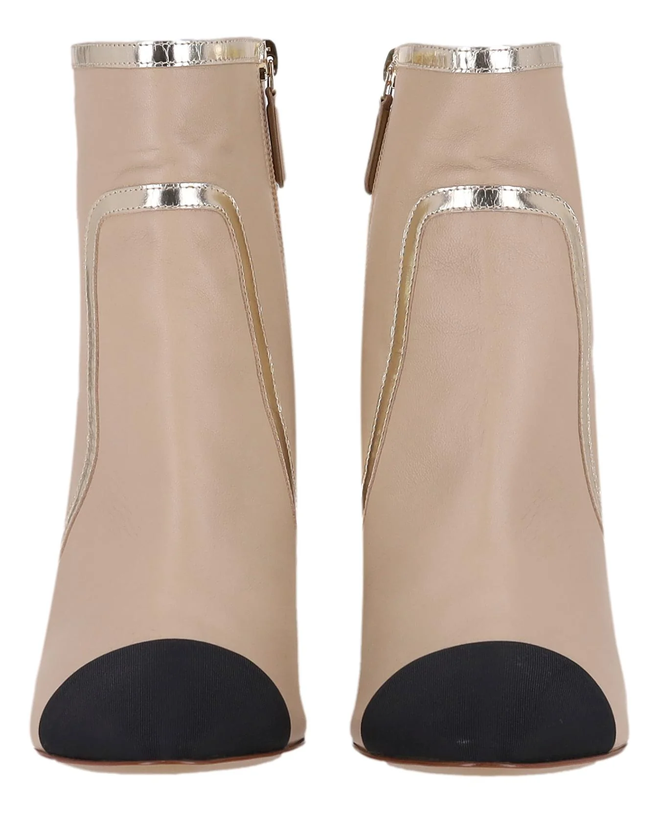 Chanel Lambskin Leather Ankle Boots With Grosgrain Trim & 'CC' Logo Heels. Size 40 - Image 3