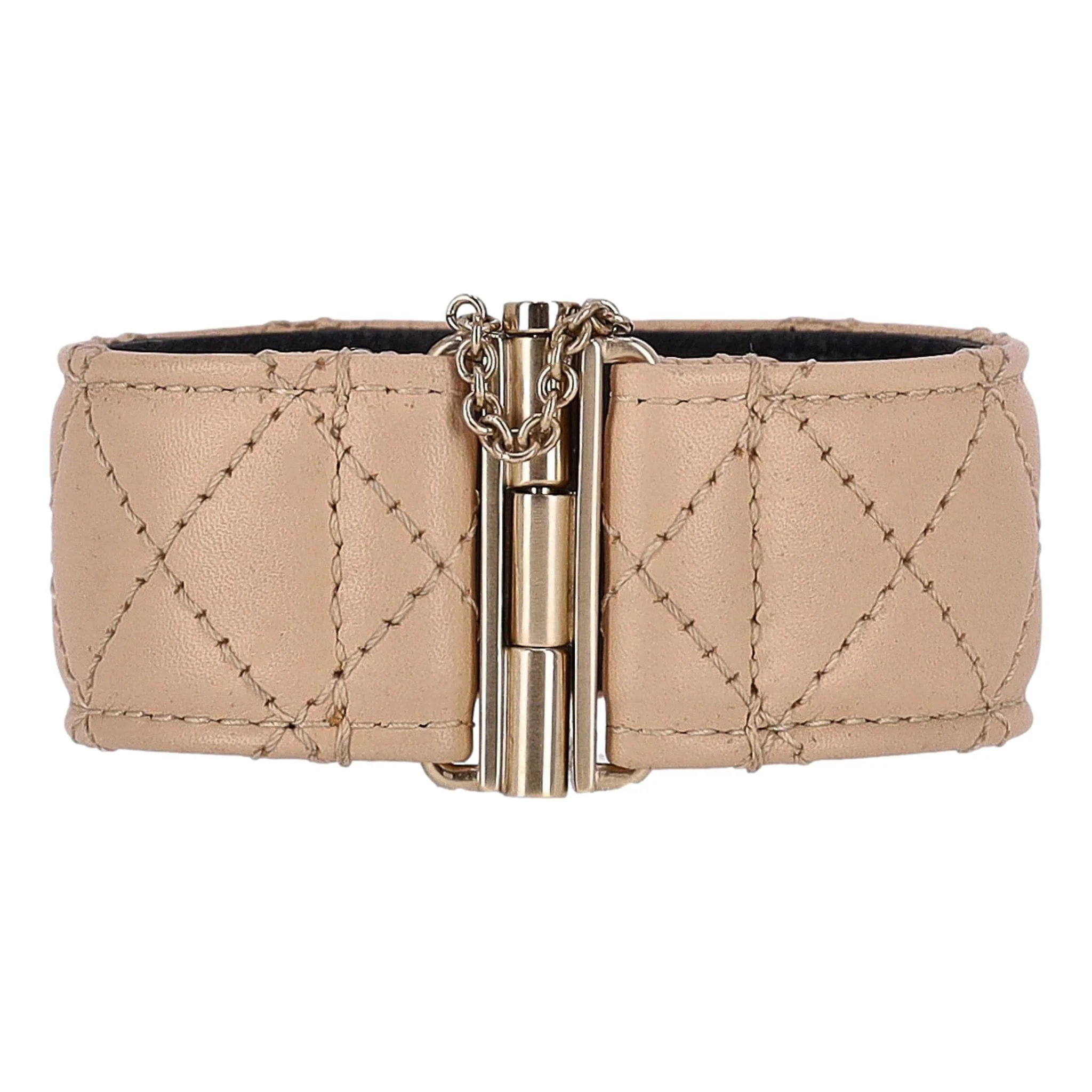Chanel Quilted Leather Cuff Bracelet With Pearl 'CC' Logo - Image 6