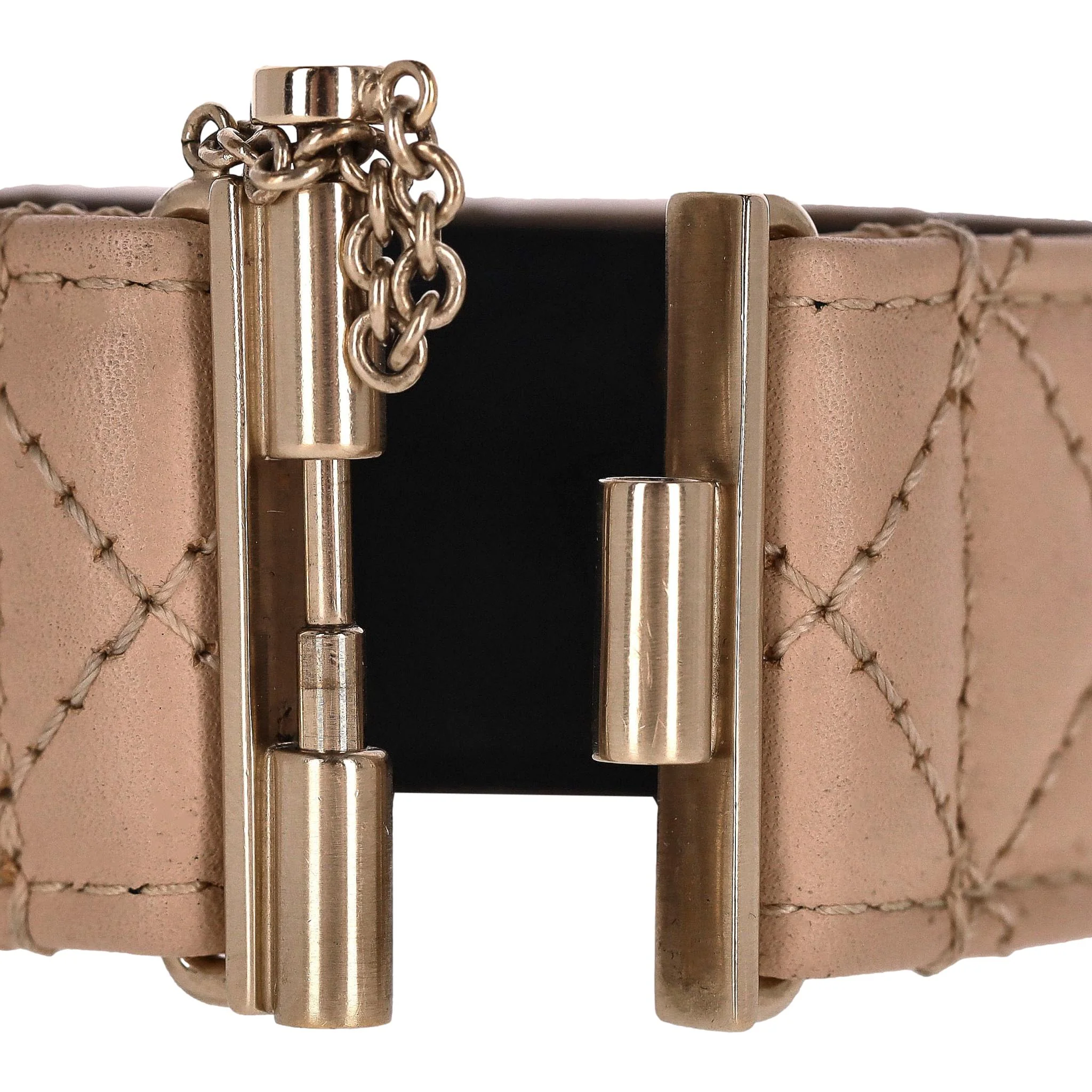 Chanel Quilted Leather Cuff Bracelet With Pearl 'CC' Logo - Image 7