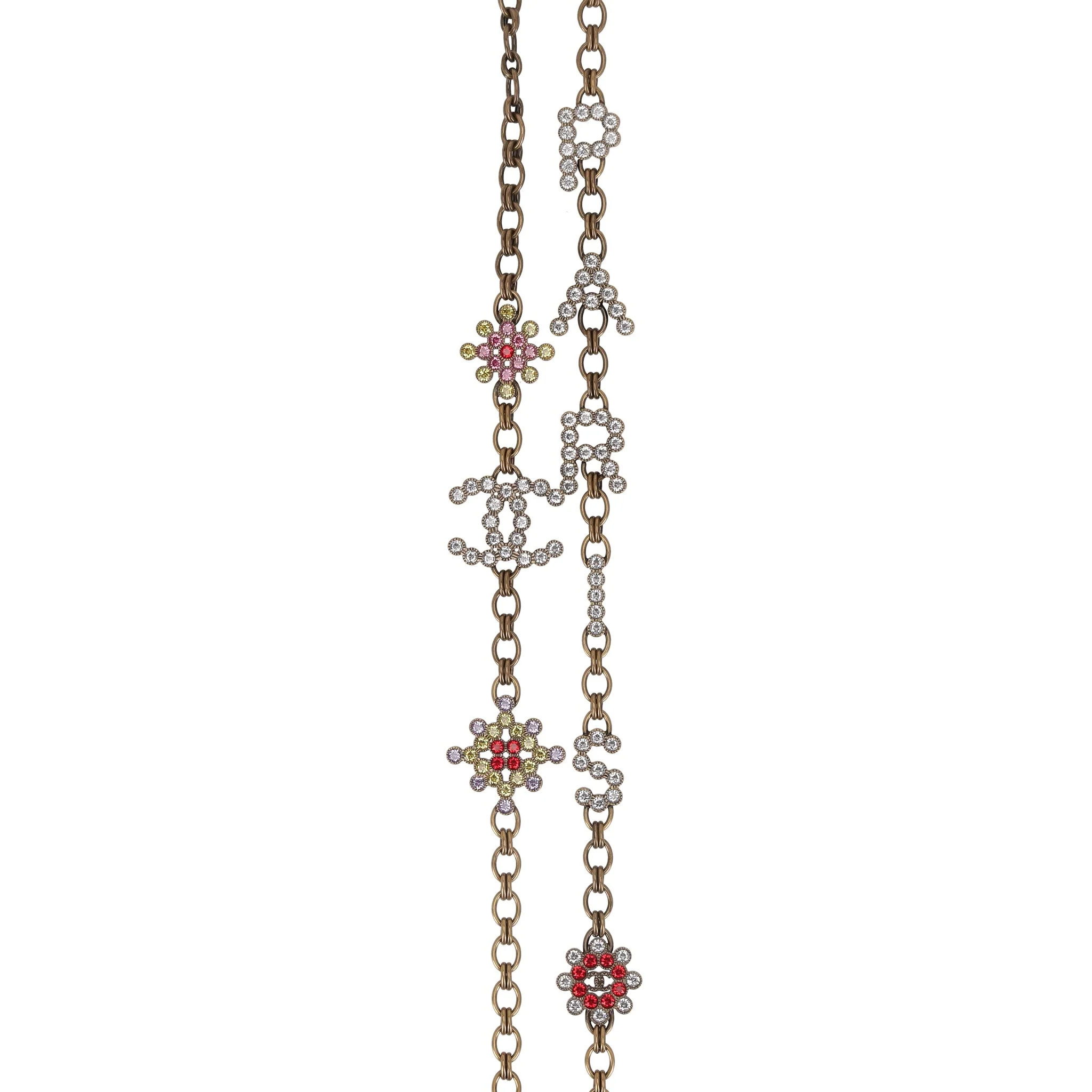 Chanel 'Paris' Antique Gold Strass & Crystal 'CC' Logo Necklace - Image 3